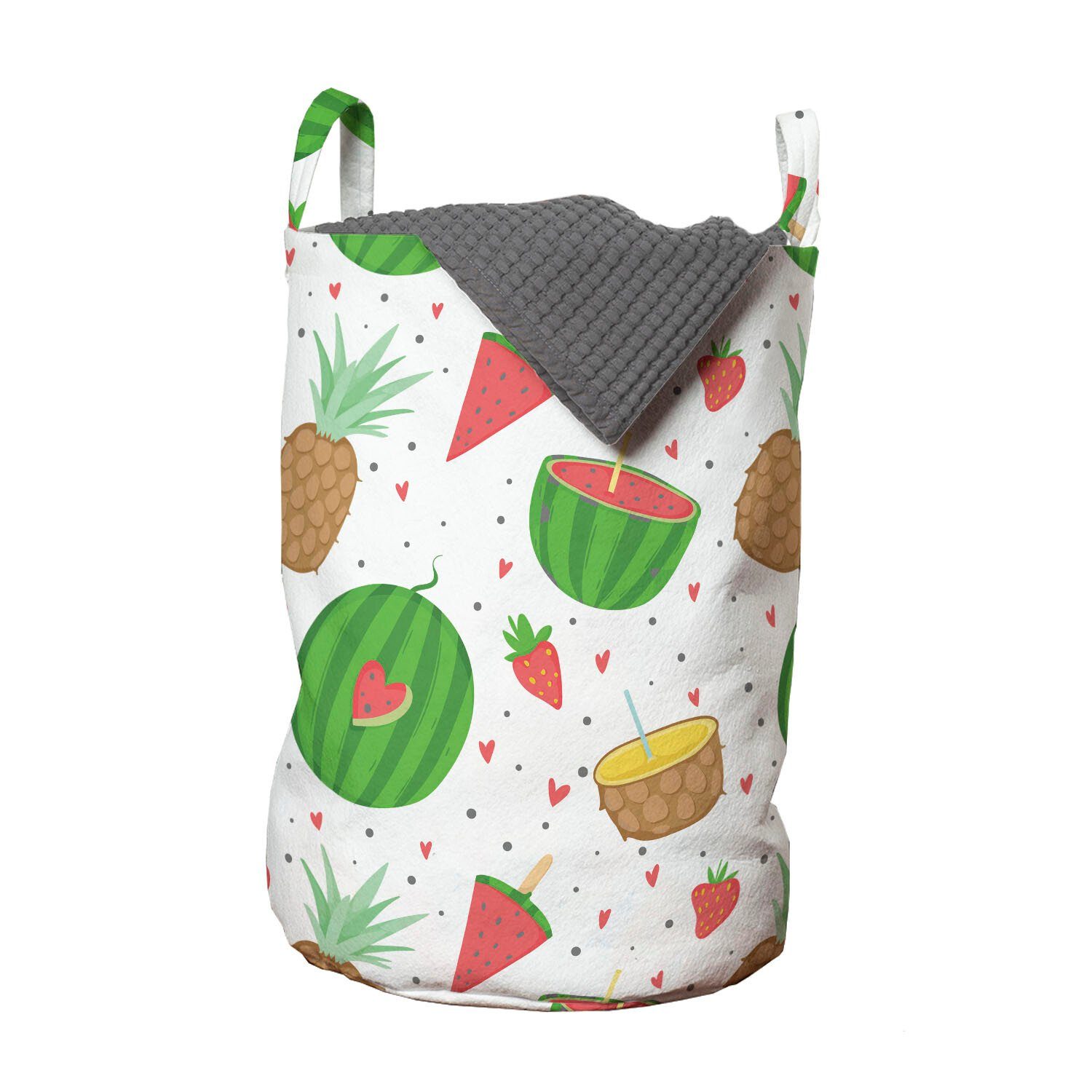 Abakuhaus Wäschesäckchen Wäschekorb mit Griffen Kordelzugverschluss für Waschsalons, Tropisch Exotische Früchte Tupfen