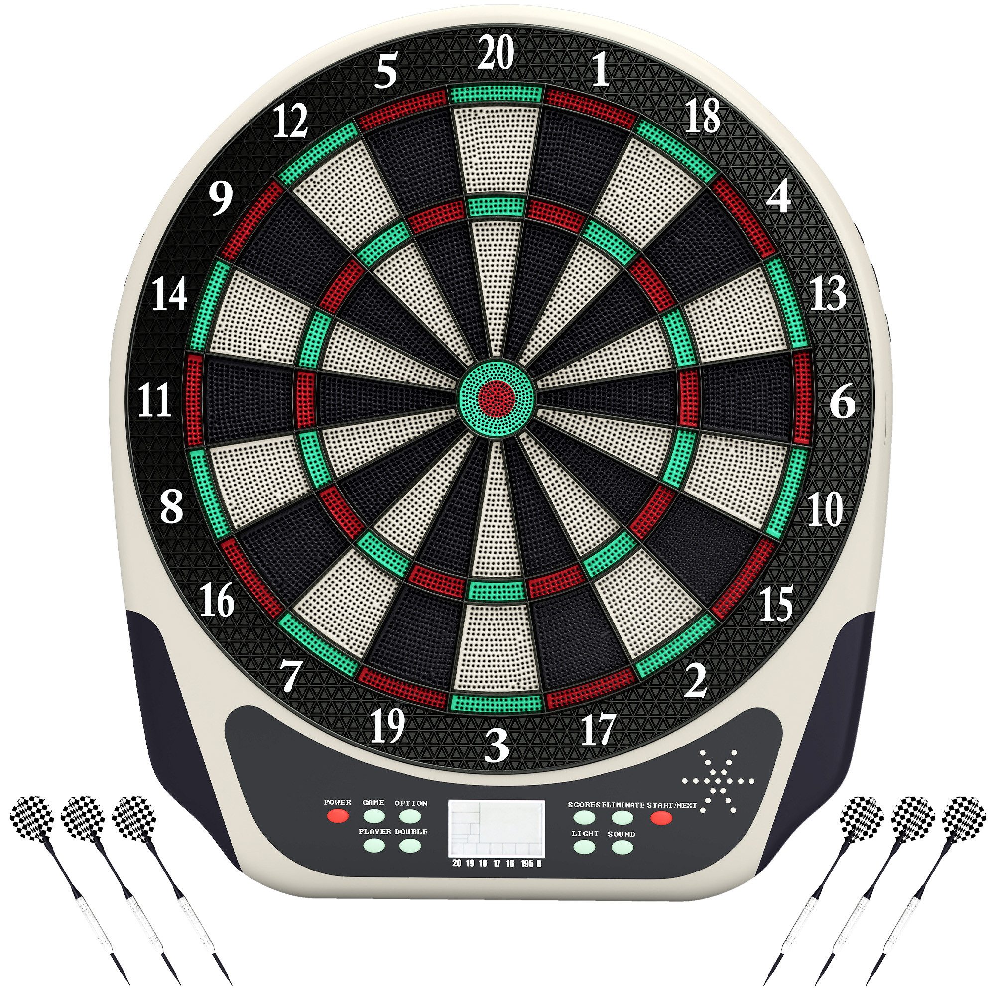 HOMCOM Dartscheibe Elektronische mit Sprachansagen LED-Anzeigen 6 Darts 24 Dartköpfe, (Dartspiel, 1-tlg., Dartboard), Schwarz+Weiß 44 x 50 x 3,2 cm – Bild 2 von 5