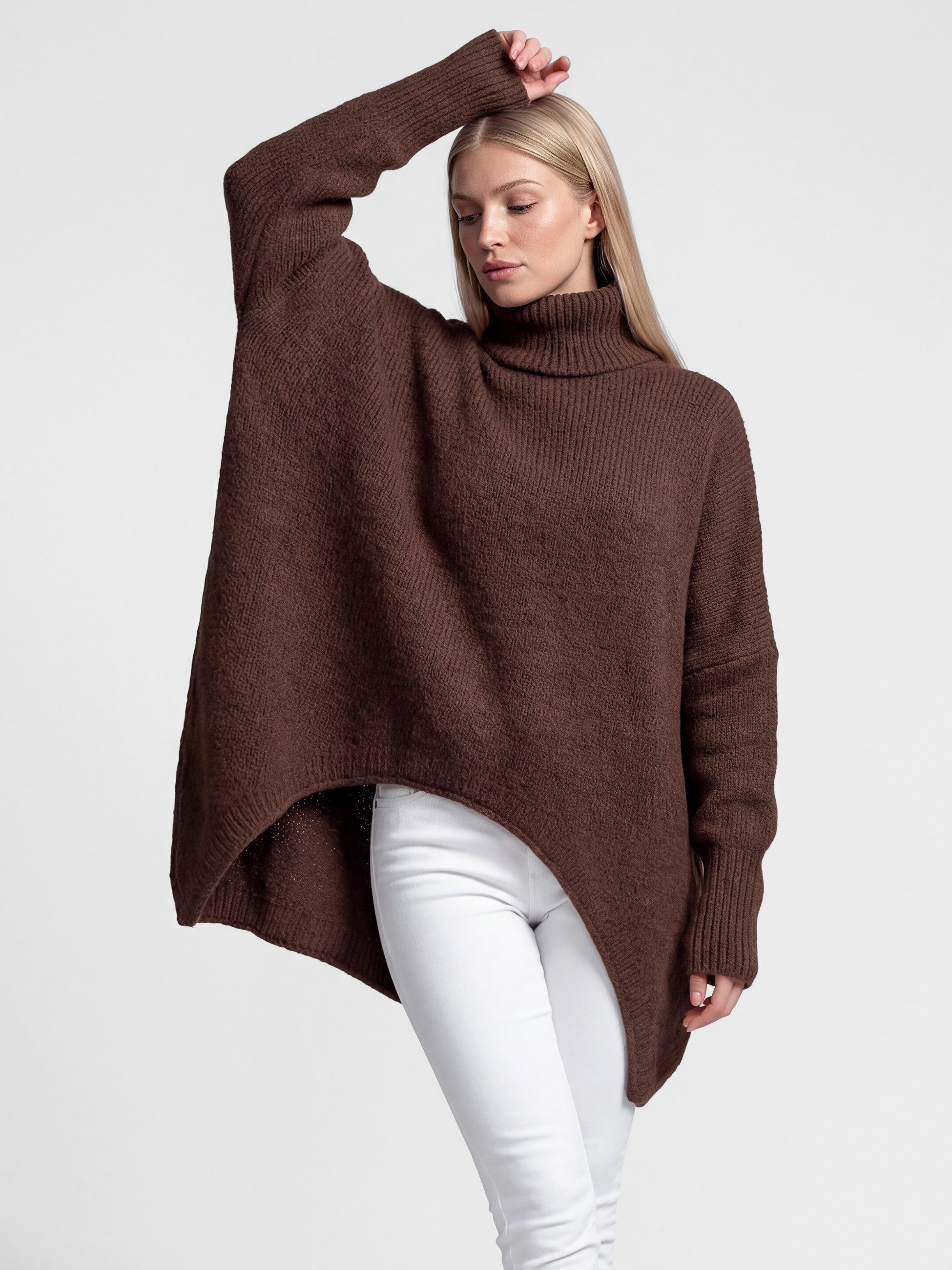 PEKIVESSA Strickpullover Extrem-Oversized Rollkragenpullover im Vokuhila-Sc günstig online kaufen