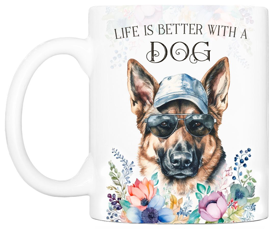 SCHÄFERHUND - 330 für Geschenk, Keramik, Tasse beidseitig Hundefreunde, Cadouri Kaffeetasse handgefertigt, ml Hunderasse, bedruckt, mit