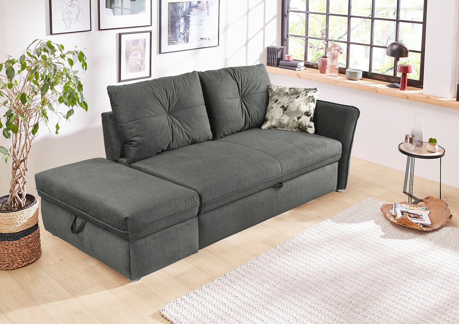 Remo, | Jockenhöfer Schlafsofa Wellenfedern Gruppe praktische grau Bettfunktion, Relax- Stauraum/Bettkasten, grau und