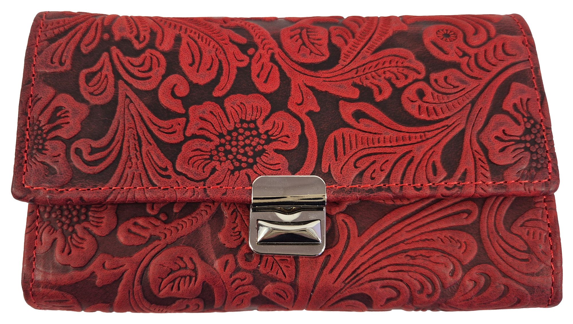 Einkaufszauber Kellnerbörse Echt Leder Kellnerin Geldbeutel Floral Rot (mit Sicherheitskette), Echtleder