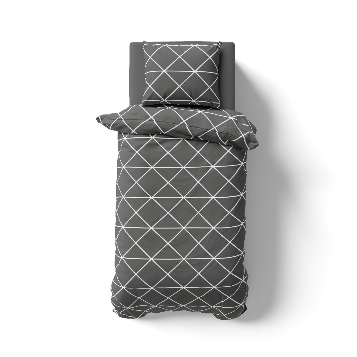 soma Bettwäsche Set Renforcé 135x200 Baumwolle Triangle anthrazit, Renforcé, 2 teilig, Geschenkidee atmungsaktiv weich sale Reißverschluss Partner Sommer – Bild 4 von 4