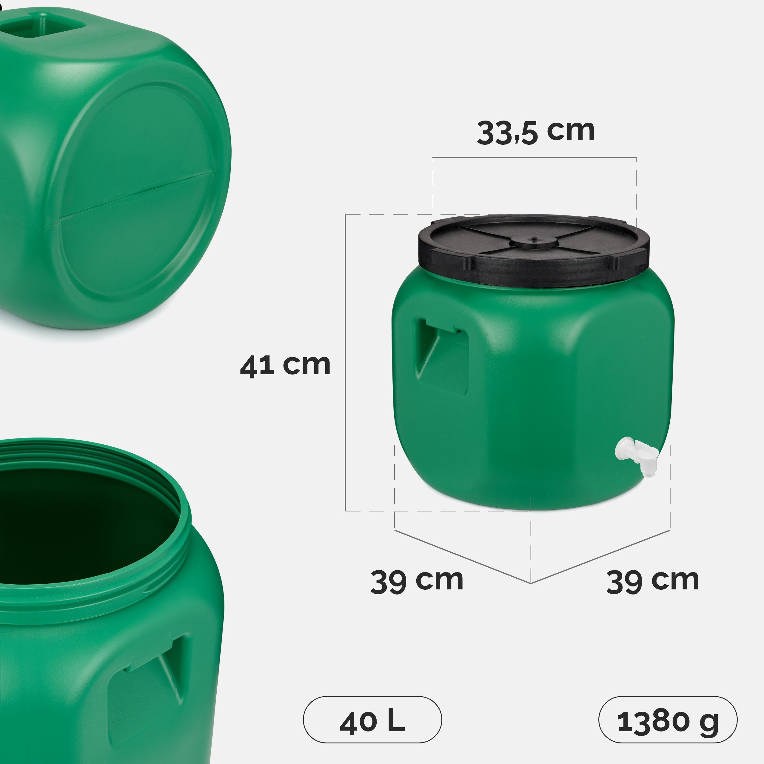 Garronda Regentonne Weithalsfass 40 Liter mit Hahn Plastikbehälter mit Deckel GD-0142, 40 l, (1-tlg), BPA-Frei – Bild 3 von 5