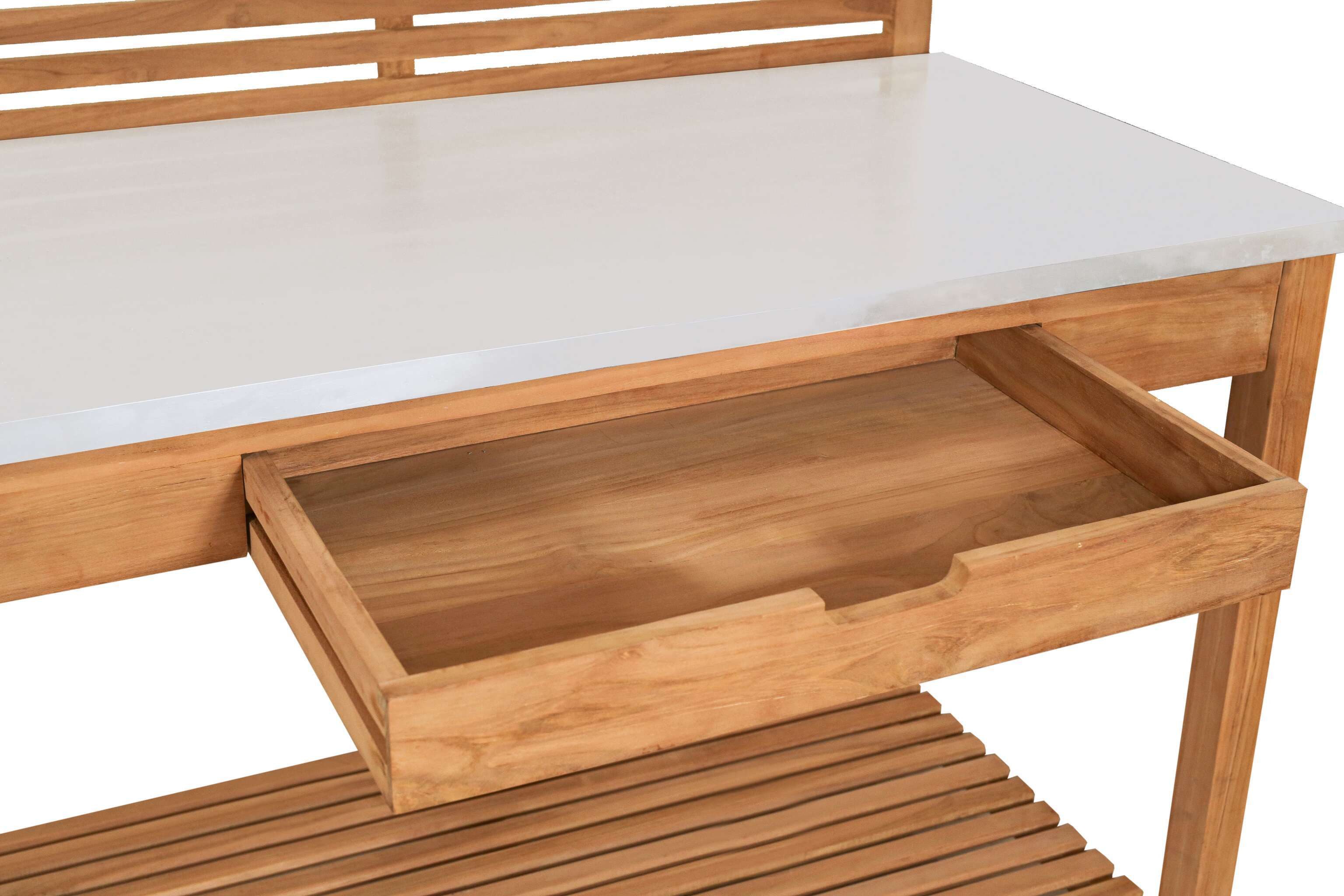 MR.DEKO Pflanztisch Hampton Teak 115 cm Gärtnertisch mit Schublade Garten Arbeitstisch (1-St)