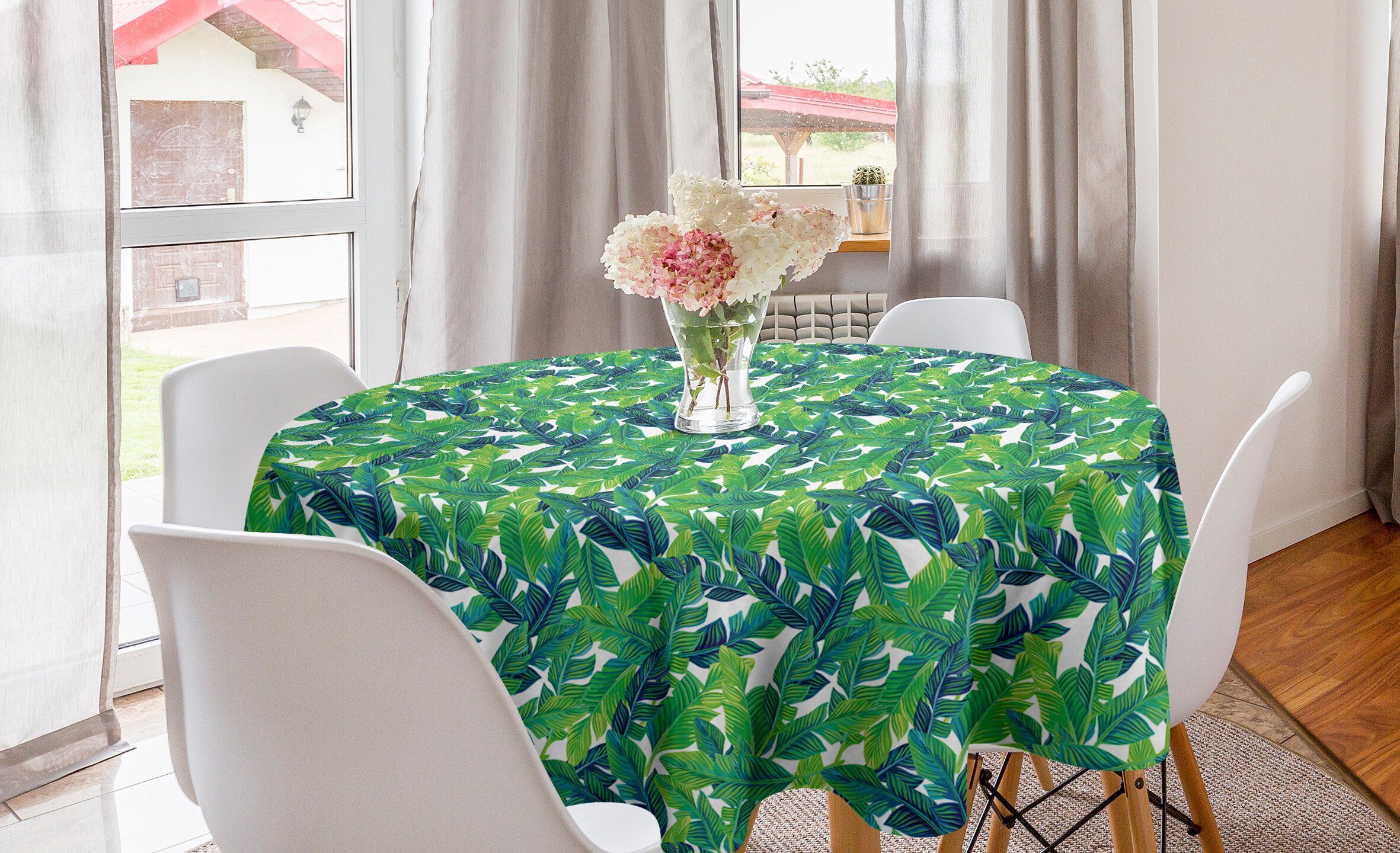 Abakuhaus Tischdecke Kreis Tischdecke Abdeckung für Esszimmer Küche Dekoration, Bananenblatt Brasilianische Tropical Blatt