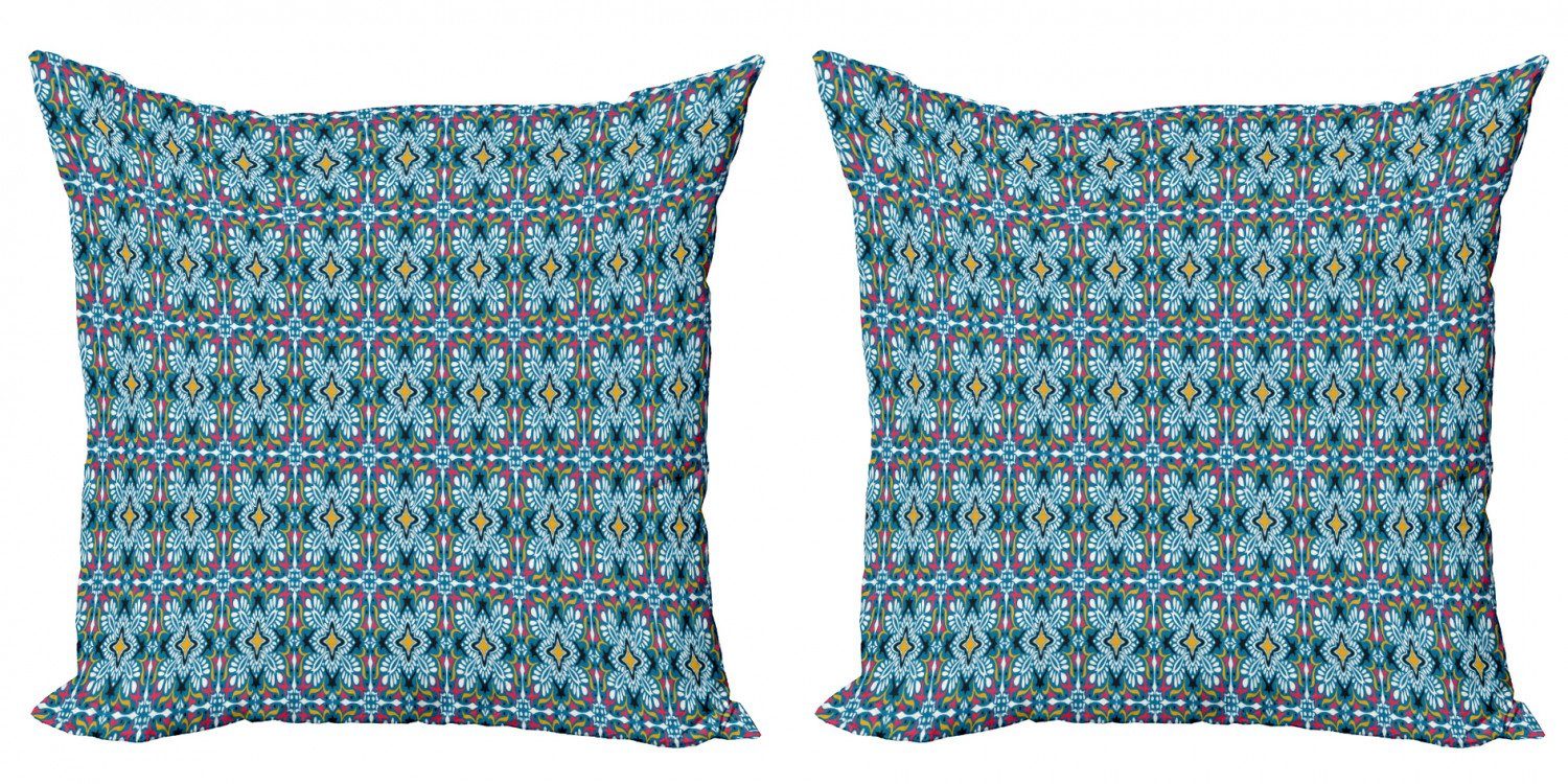 Kissenbezüge Modern Accent Doppelseitiger Digitaldruck, Abakuhaus (2 Stück), Boho Azulejo-Art-Blumenfliesen-Kunst