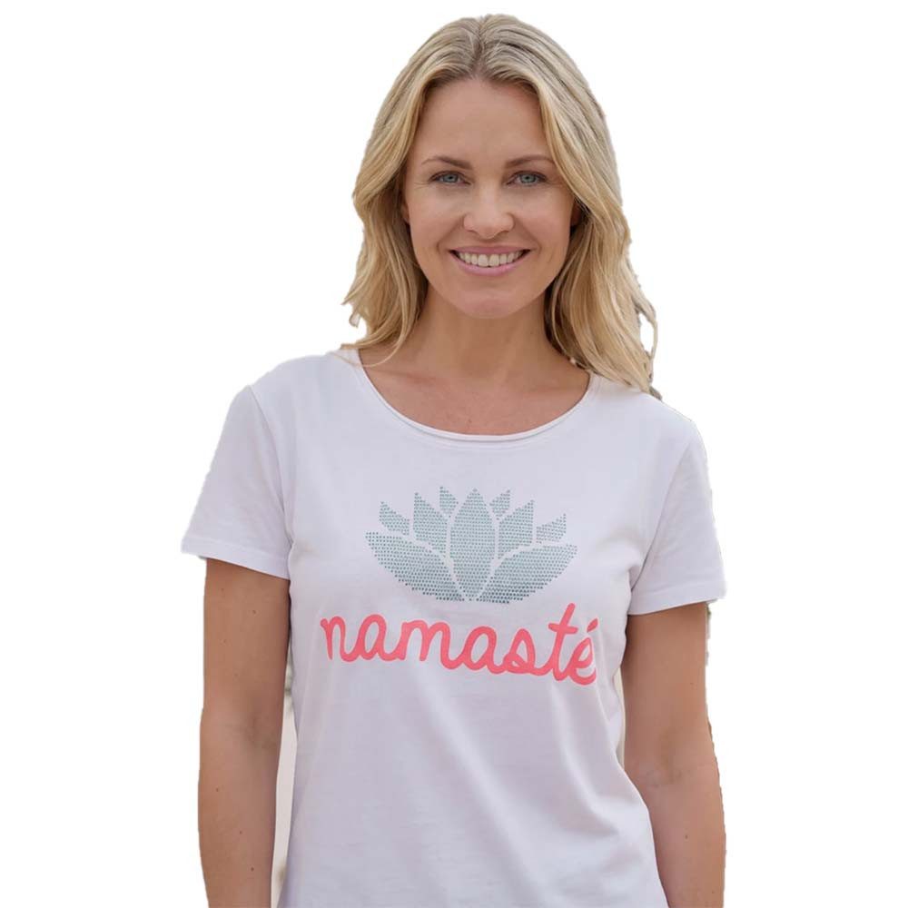 Miss Goodlife T-Shirt Miss Goodlife Damen T-Shirt „Namasté“ MG13851 Rundhals– Weiß