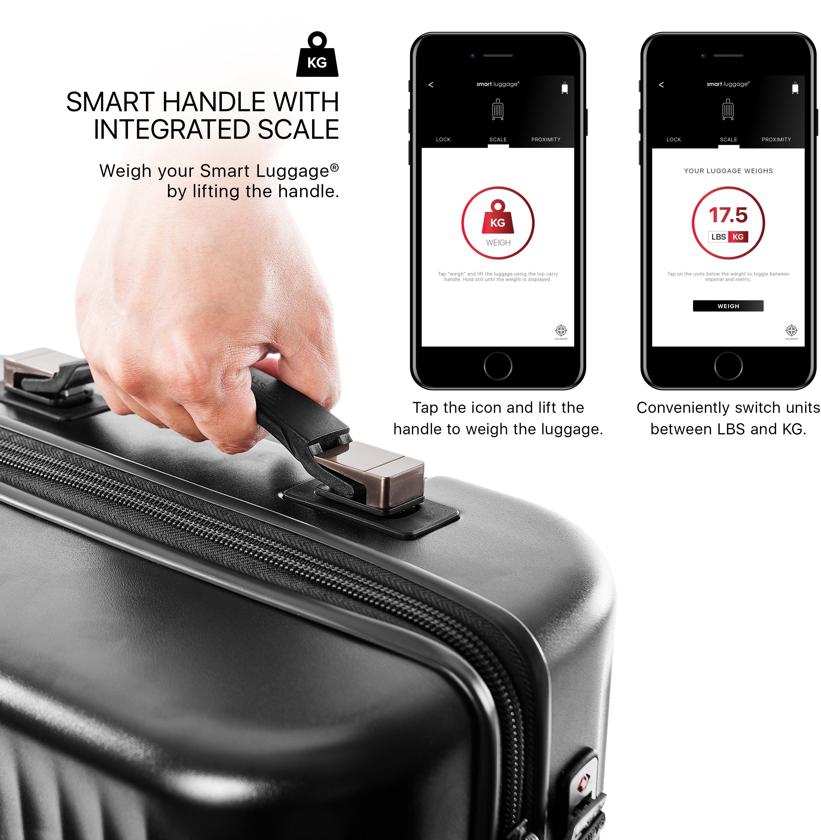 Hartschalen-Trolley Burgundy 4 venetztes Luggage®, vollständig mit 76 Smart Heys cm, Rollen, High-End-Gepäck App-Funktion