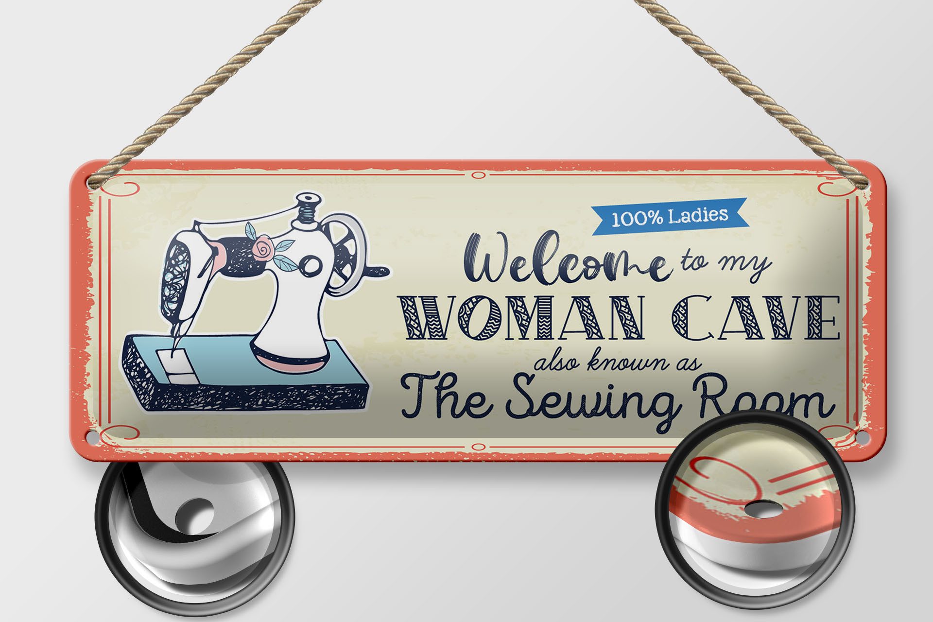 Femer GmbH Metallschild Spruch 27x10 cm Welcome to my woman cave, (1 St), gewölbte Oberfläche, abgerundete Ecken, umgeschlagene Kanten
