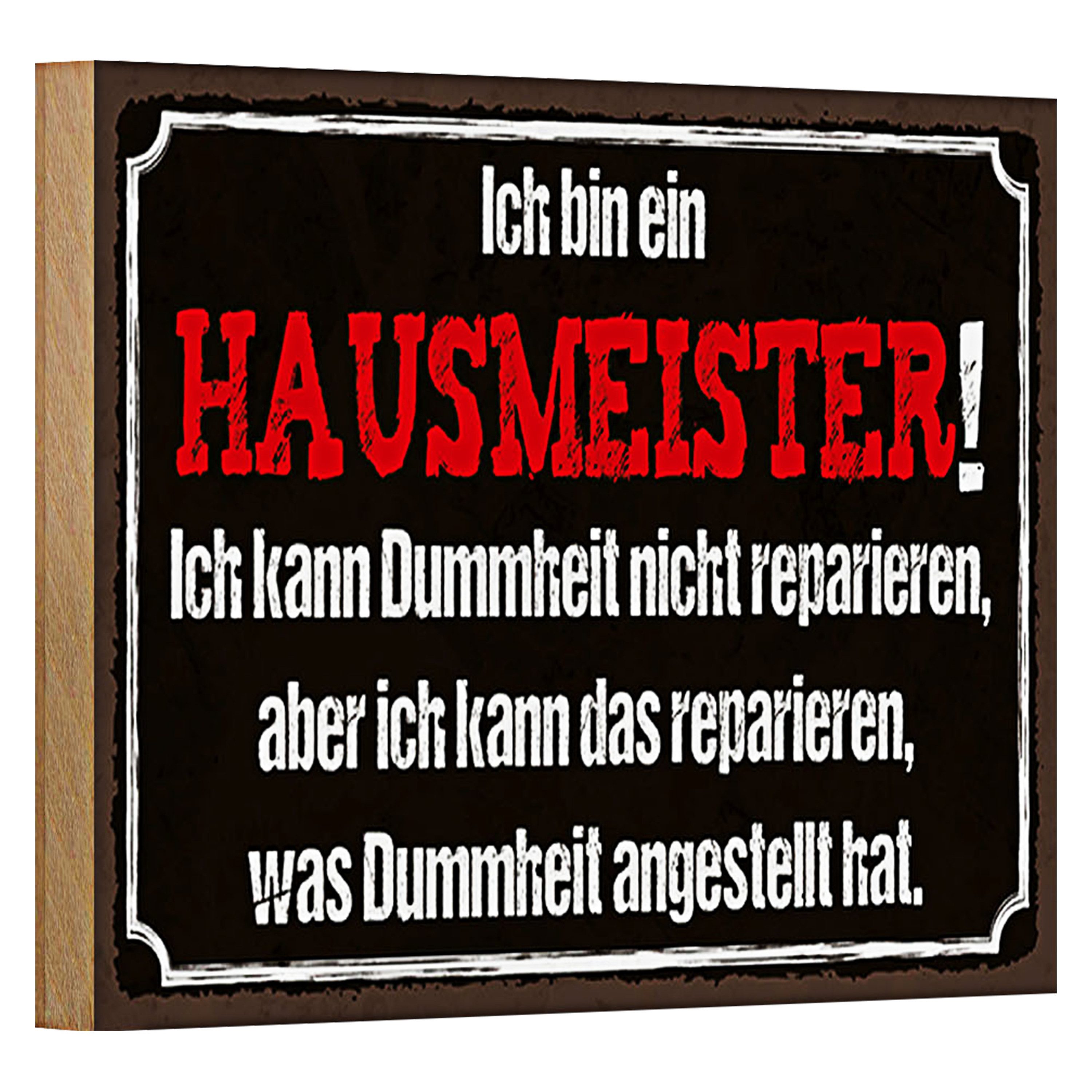 Roomando Holzbild Spruch 18x12cm bin Hausmeister kann reparieren