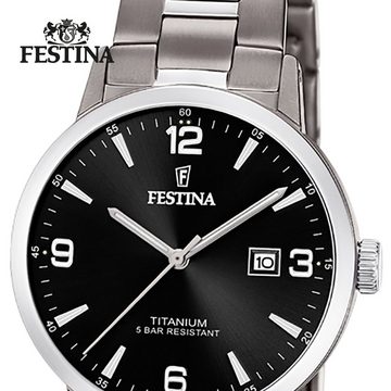 Festina Quarzuhr Festina Damen Uhr F20436/3 Elegant Titan, (Analoguhr), Damen Armbanduhr rund, Titanarmband silber