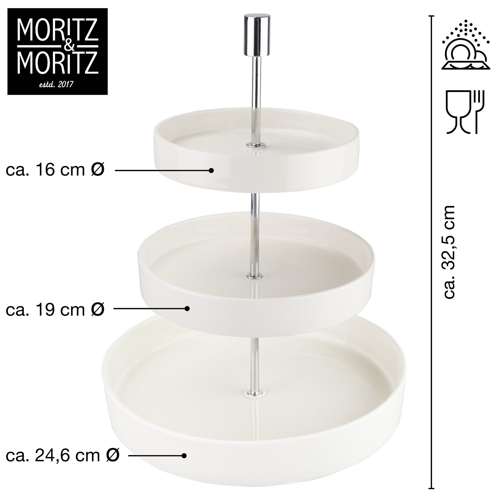 Moritz & Moritz Etagere Obst Etagere, Porzellan, (3 Etagen), Perfekt als Obstschale für Obst Aufbewahrung, Muffins und Cupcakes