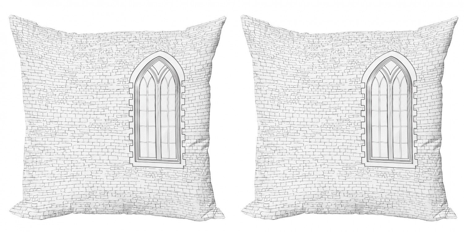 Kissenbezüge Modern Accent Doppelseitiger Digitaldruck, Abakuhaus (2 Stück), Ziegelwand Sketch Gothic Fenster