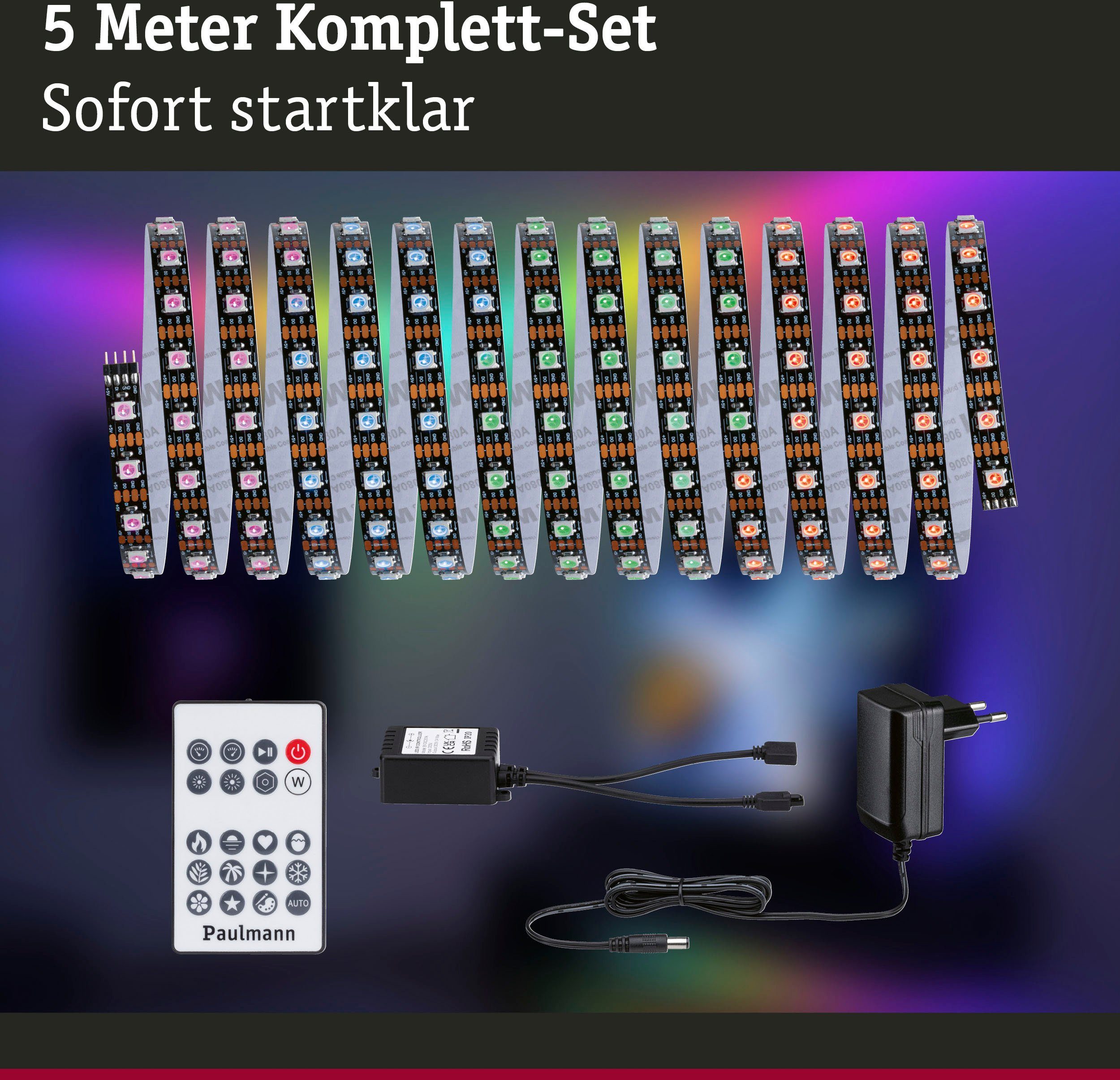 Paulmann LED-Streifen Dynamic Rainbow 10,5W 1-flammig 60LEDs/m RGB 15VA, 5m