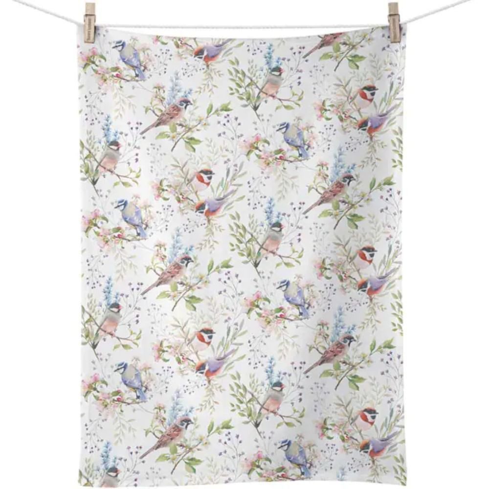 Ambiente Luxury Paper Products Kaffeeservice Blumen - Pflanzen, Tiere, Vögel, Vogel, Vogelmotiv- Blumenmotiv (20-tlg), 100% Baumwolle- Ambiente Geschirrtuch „Busy Birds“ – Küchentuch mit Vogelmotiv - Geschirrtuch, Küchentuch, Ambiente, Busy Birds, Vogelmotiv, Vögel, Blumen, Baumwolle, 50 x 70 cm, Küchenhandtuch, Trockentuch, Spültuch, Küchenaccessoire, bunt, Frühling, Garten, Naturmotiv, Geschenkidee, Ideal für Geschenk, Kaffeetafel, Gartenfest, Tischdeko