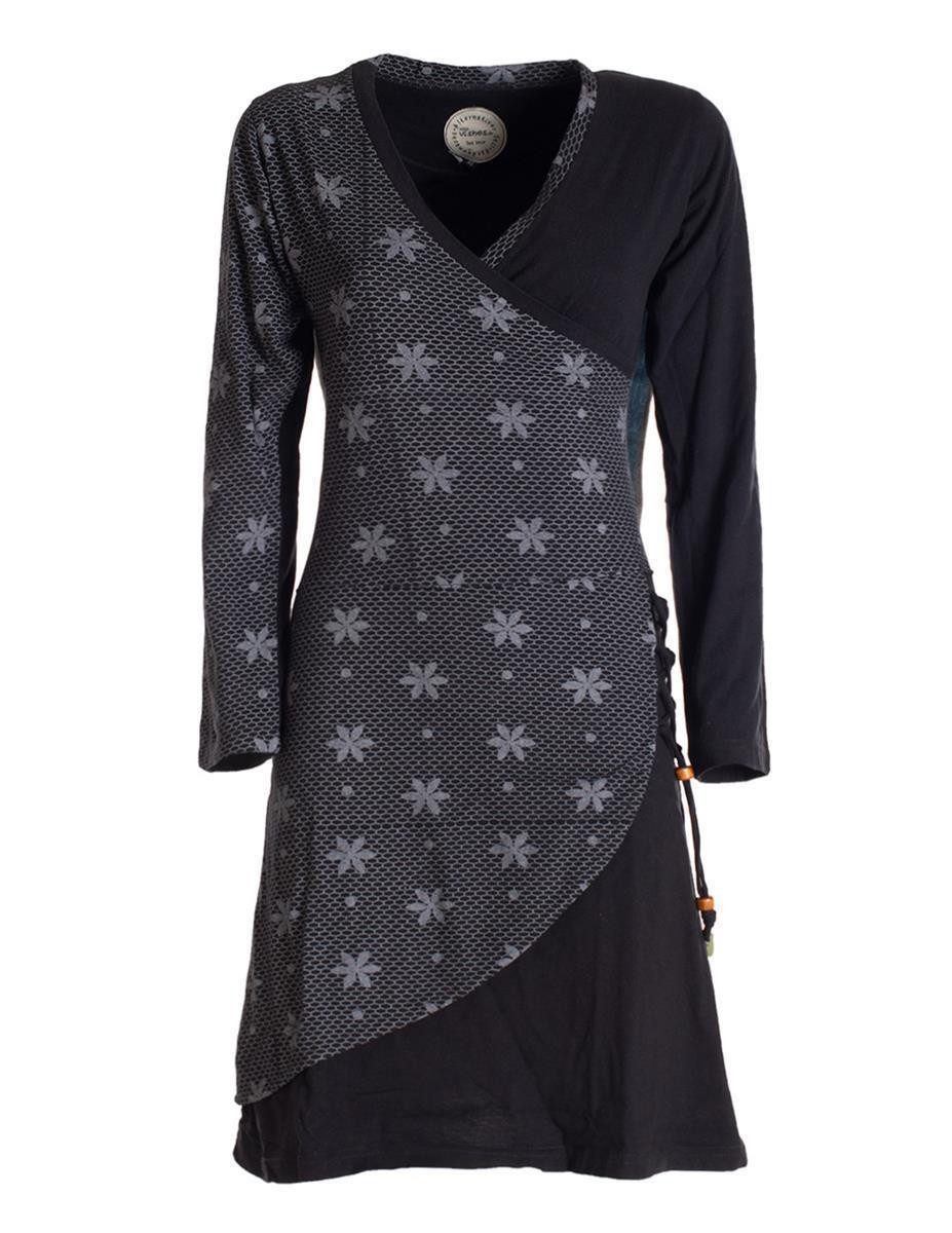 Vishes Jerseykleid Langarm Damen Jerseykleid aus Baumwolle mit Bändern und Blümchenmuster Goa, Hippie Style