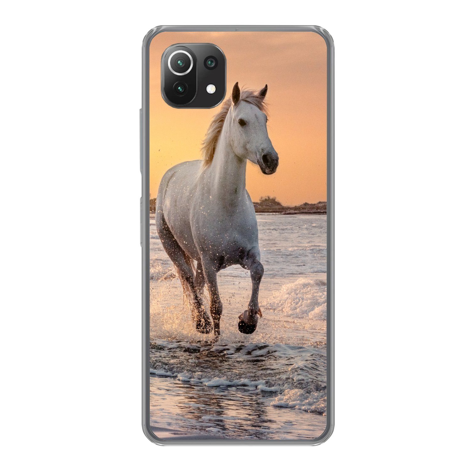 MuchoWow Handyhülle für Xiaomi Mi 11 Lite Pferde - Sonne - Meer - Strand - Tiere, Phone Case, Silikon, Schutzhülle Dünn