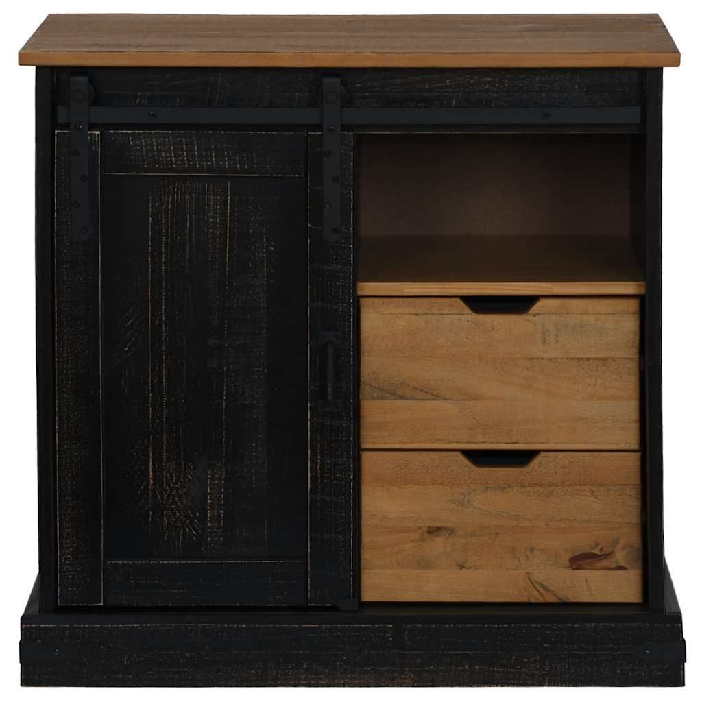 vidaXL Sideboard Sideboard HALDEN mit Schiebetür Schwarz 80x40x80 cm Massiv günstig online kaufen