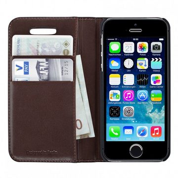 Artwizz Flip Case Wallet, Folio Etui mit Kartenfächern aus Rindsleder, Braun, iPhone SE (2016), iPhone 5S, iPhone 5