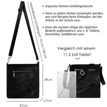 TAN.TOMI Umhängetasche Damen Handtasche mit Riegel-Magnetverschluss und Reißverschluss, Schultertasche Umhängetasche Crossover Bag Leder Optik Handtasche