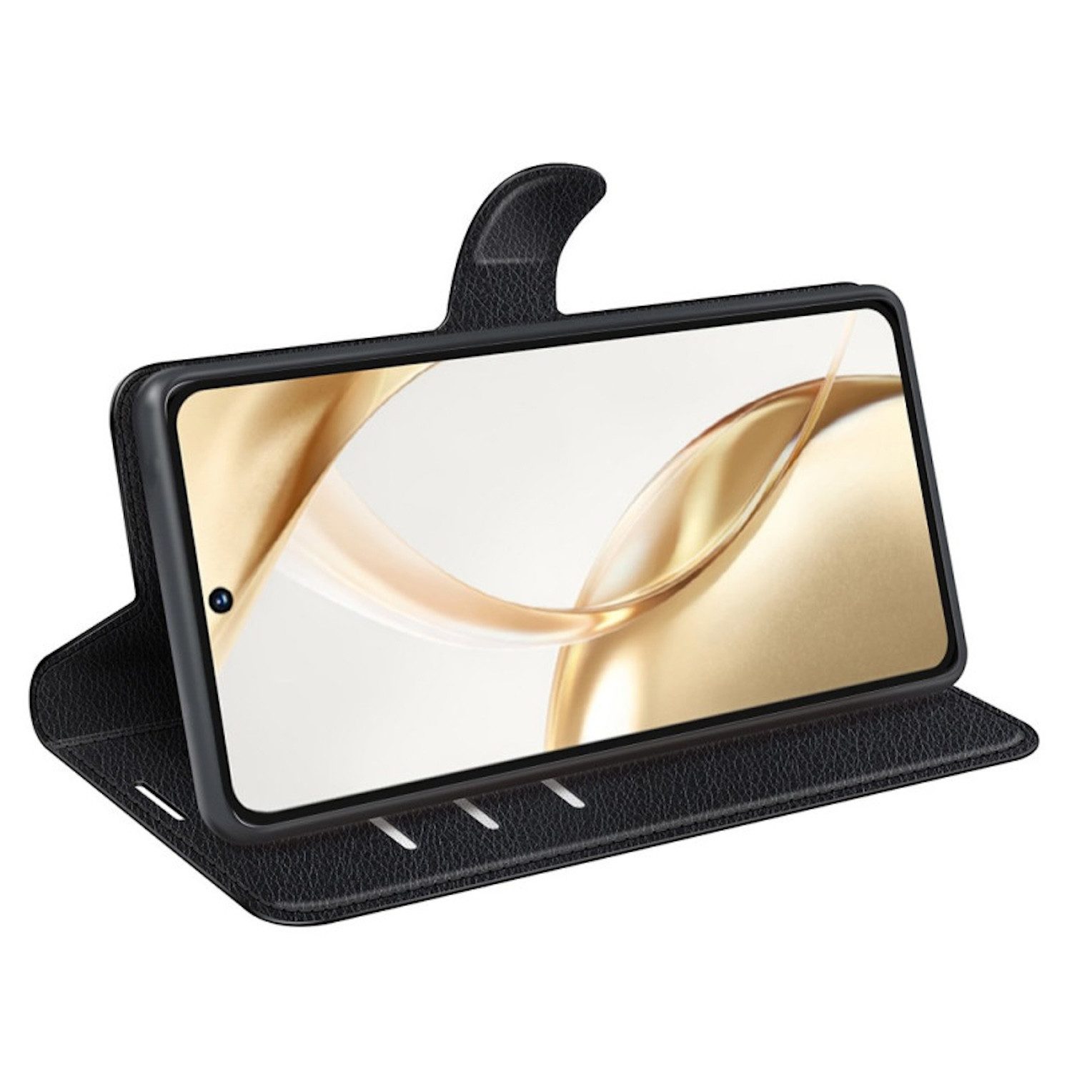 Wigento Smartphone-Hülle Für Honor 200 Kunst-Leder Book Wallet Schutz Tasche Hülle Case Schwarz, Kunstleder Hülle mit Kartenfächern und Standfunktion