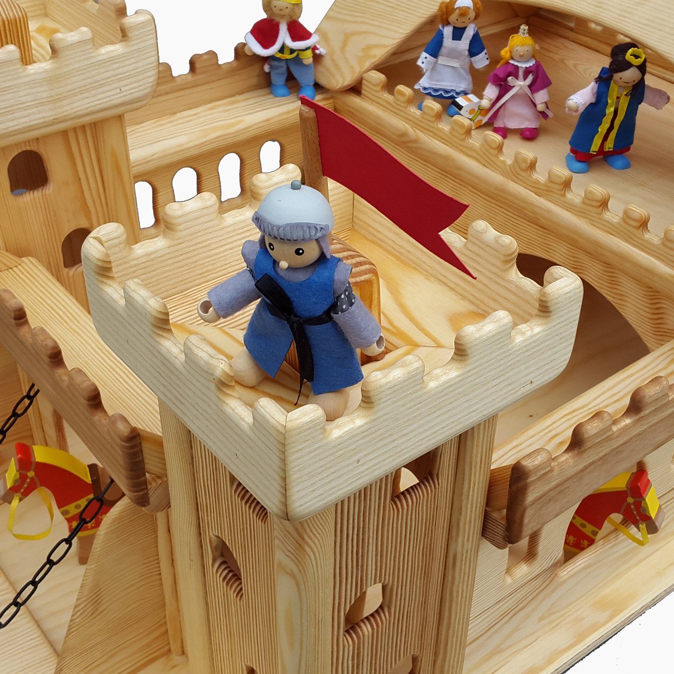 Madera Spielzeuge Spiel-Gebäude Ritterburg aus Kiefern Holz, Die Burgzinnen  sind aus Eschenholz gefertigt Made in Germany