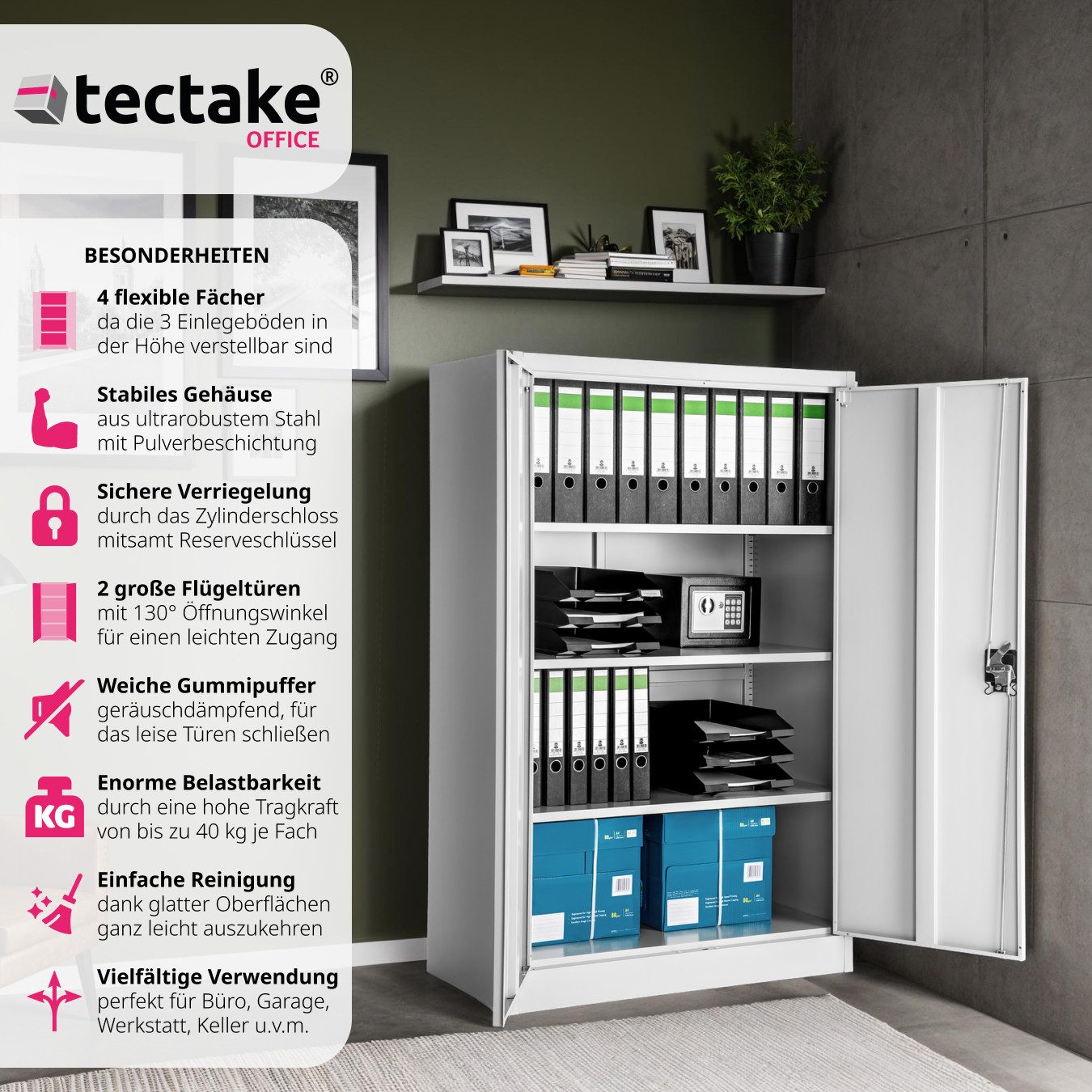 tectake Aktenschrank (Komplettset, 1-St., inkl. Schlüssel) günstig online kaufen