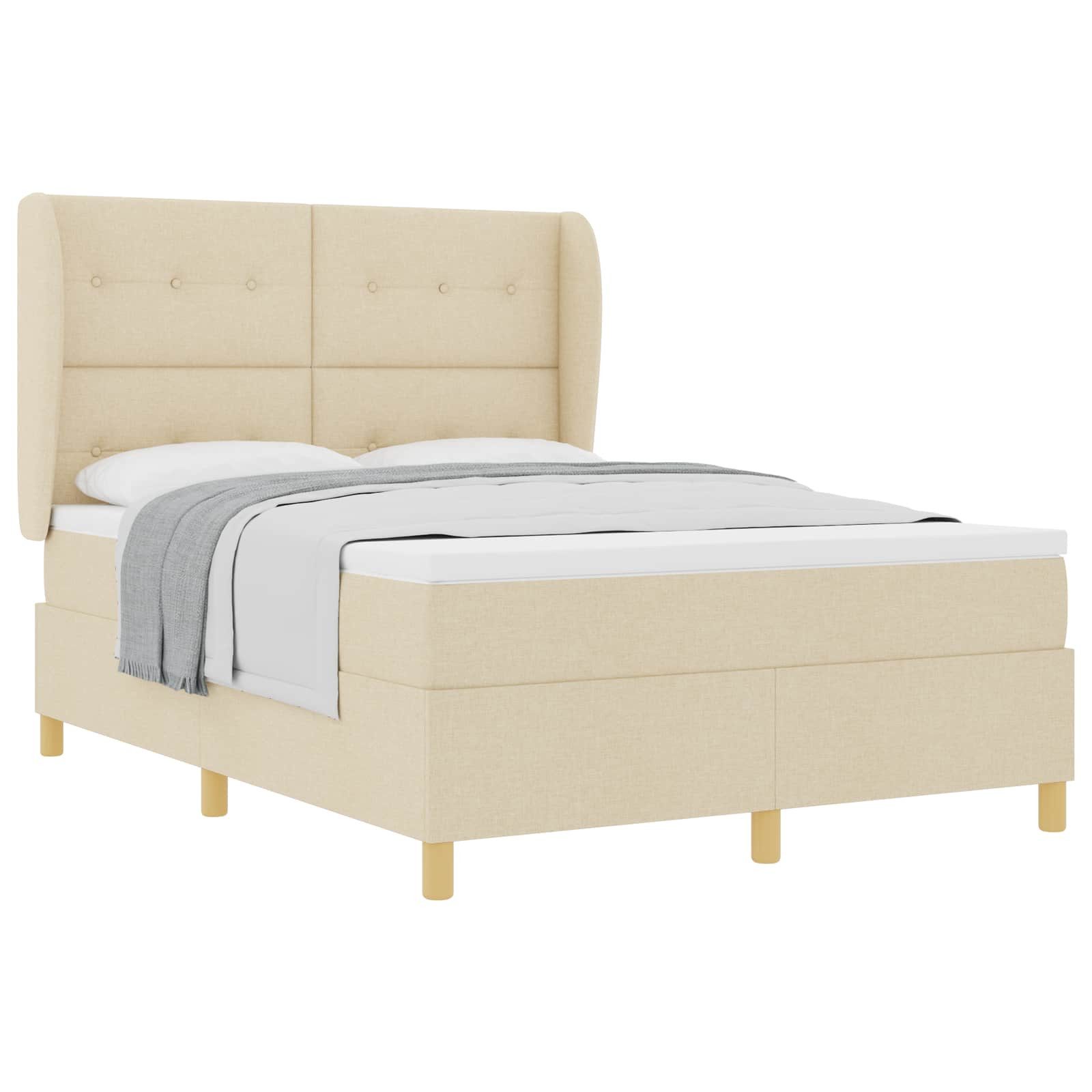 Bett Boxspringbett mit Kopfteil Creme 190 x 140 cm Stoff