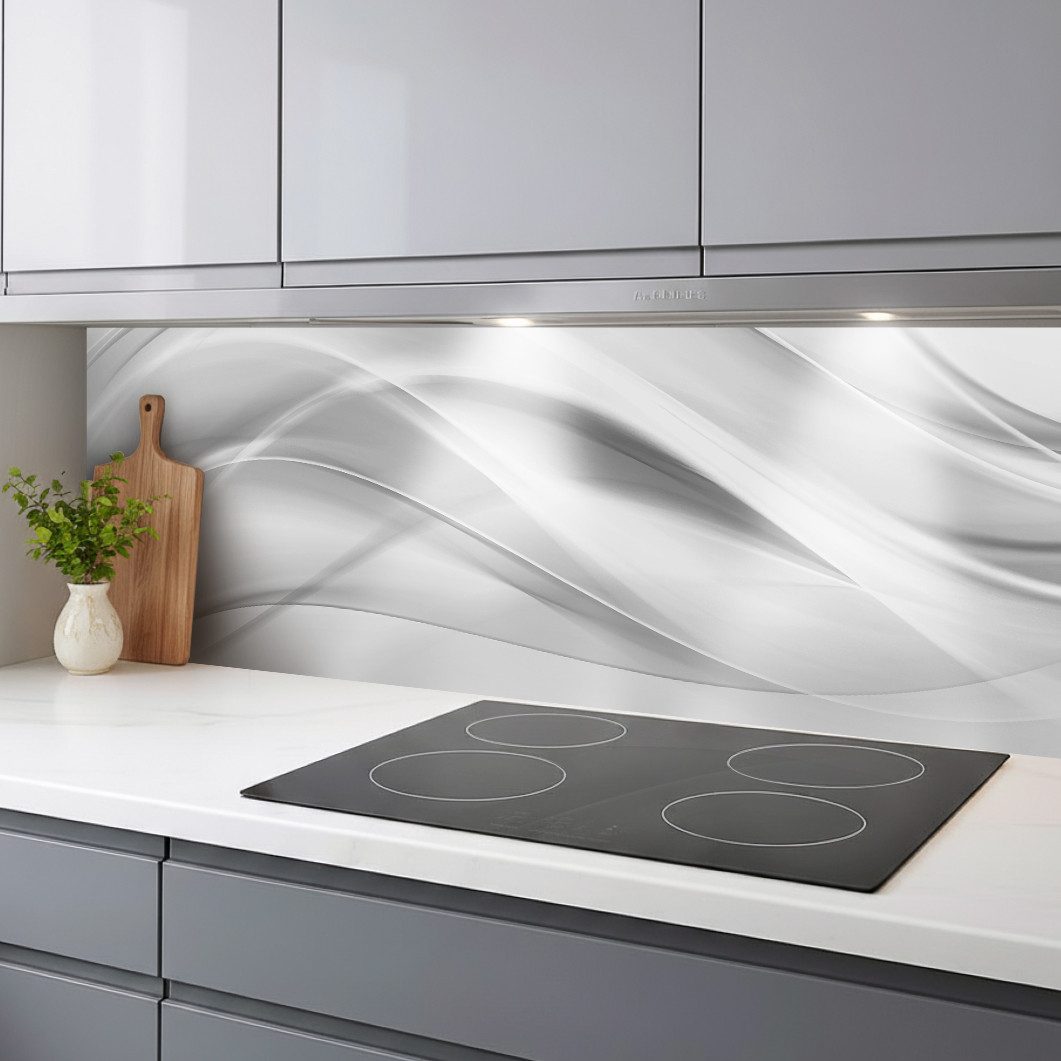 Rodnik Küchenrückwand Silver Waves, monolithische ABS-Platte mit Direktdruck, formstabil und langlebig