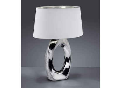 TRIO LED Tischleuchte, LED wechselbar, Warmweiß, große ausgefallen-e Design-er Lampe mit Stoff Lampenschirm Weiß Silber