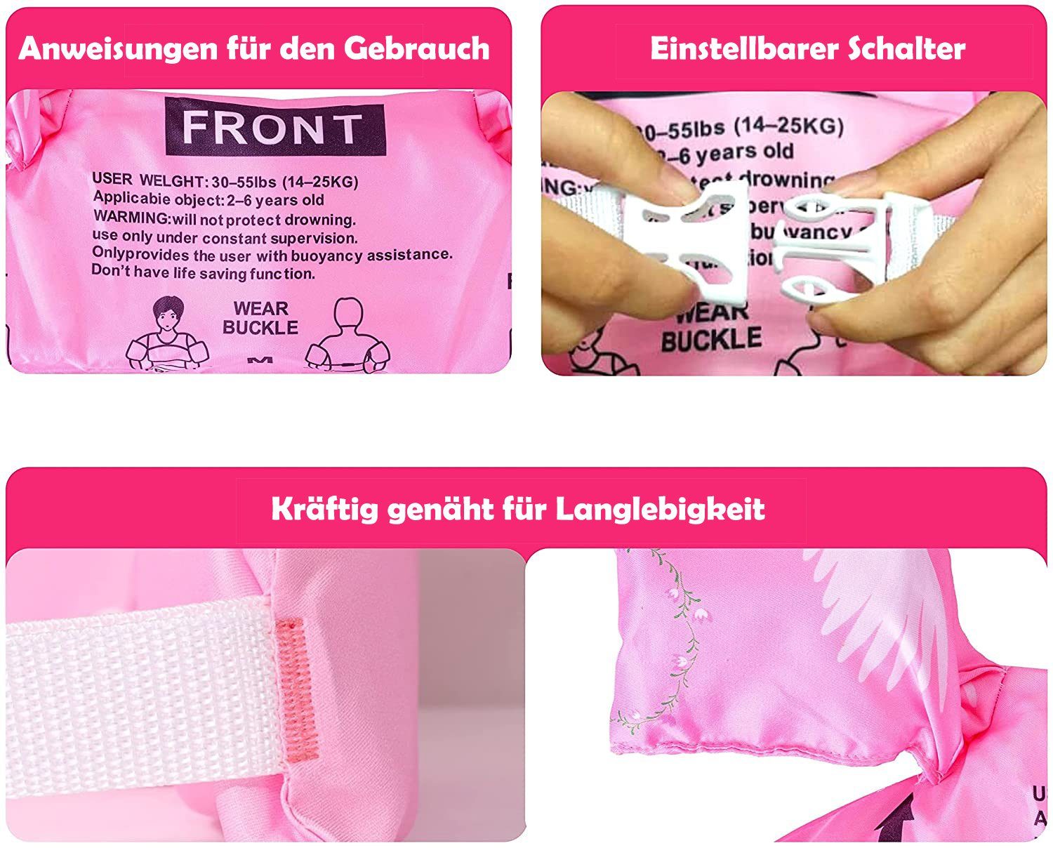 Auftrieb Kinder Gewichtskapazität Schwimmflügel Flamingo Schwimmweste wimm Rosa 10-30kg