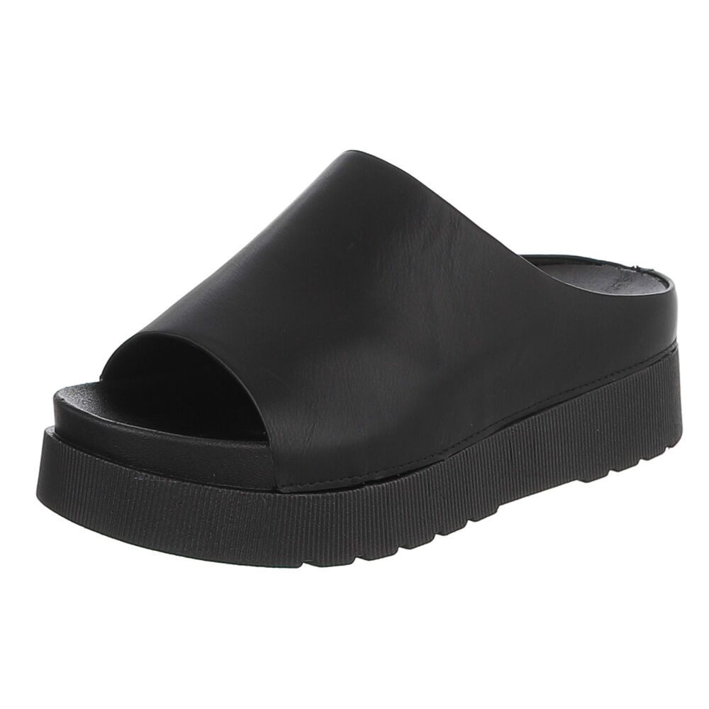 Ital-Design Damen Plateau Sandale Slip-on mit offener Zehenpartie Plateausandaletten (91849194) Keilabsatz/Wedge Keilsandaletten in Schwarz