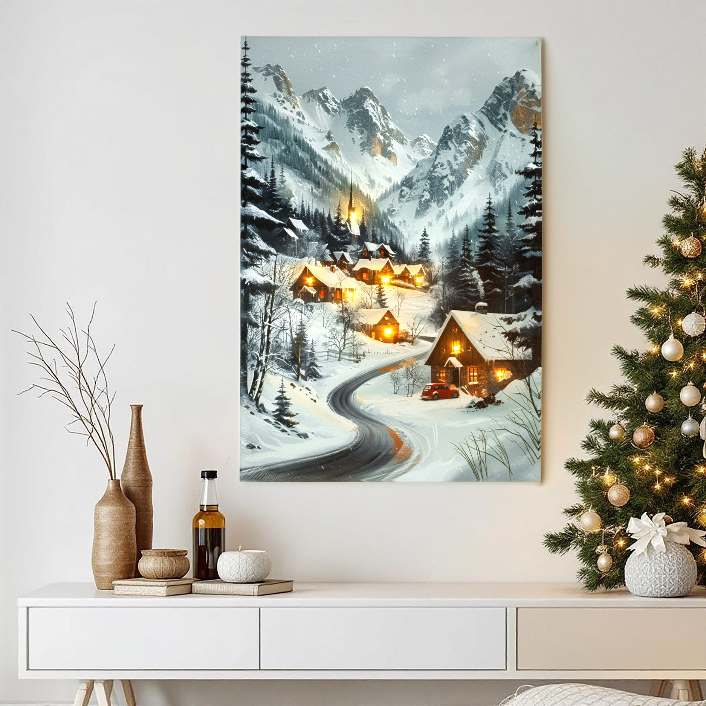 Spetebo Wandbild Weihnachts Wandbild mit LED Beleuchtung - 58 x 38 cm, Weihnachtsbild (Anzahl, 1 St), mit Öse zum Aufhängen – Bild 4 von 5