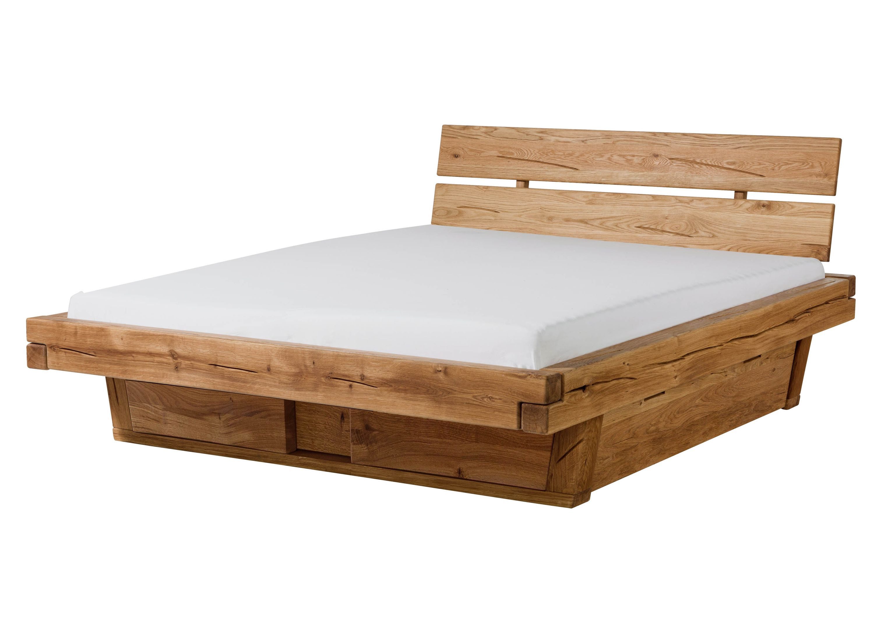 Massivmoebel24 Massivholzbett BALKENMÖBEL (mit Schubladen Eiche 140x200x90 natur geölt BREGENZ #109), mit Schubladen Eiche 140x200x90 natur geölt BREGENZ #109