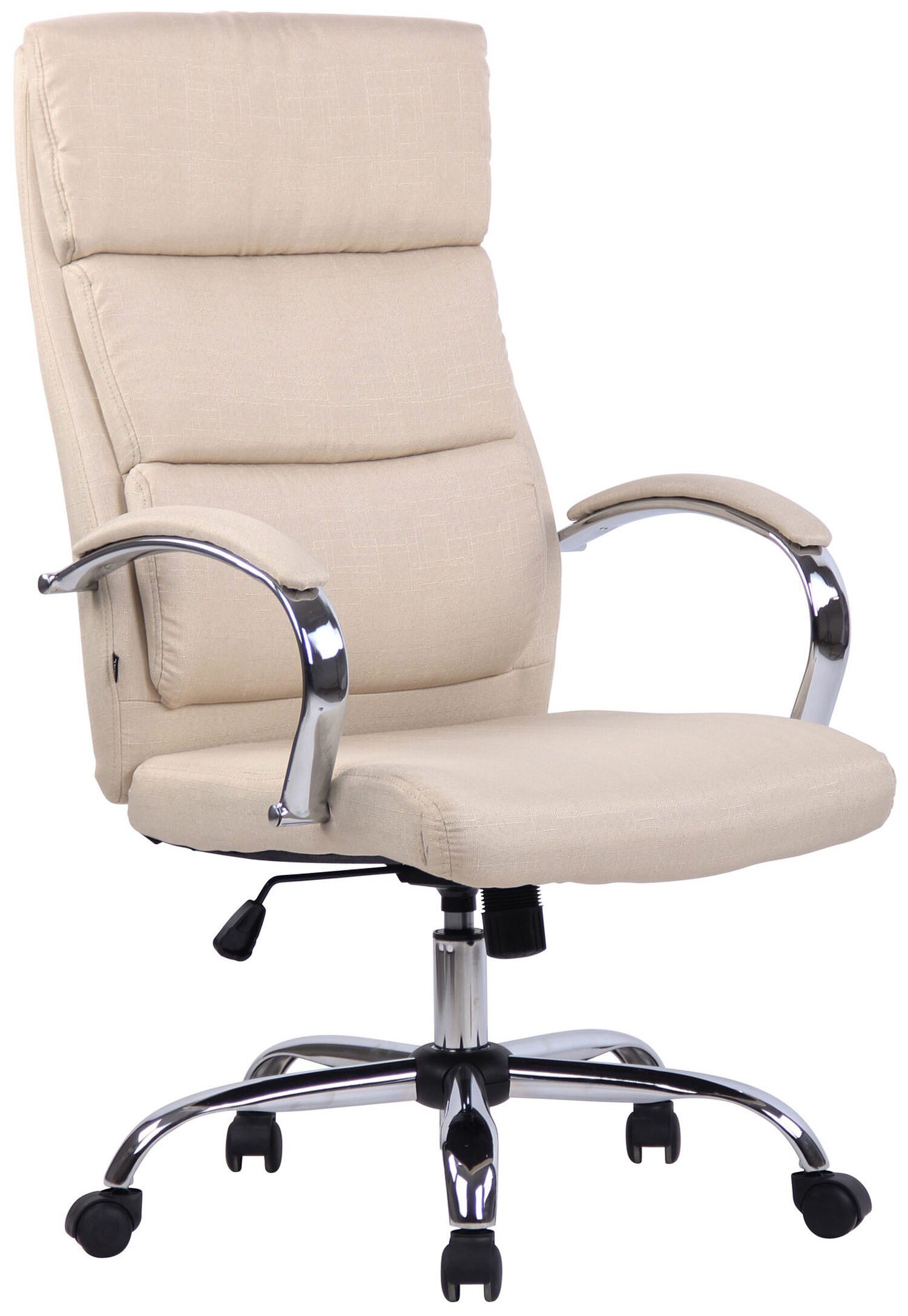 TPFLiving Bürostuhl Bradley mit bequemer ergonomisch geformter Rückenlehne (Schreibtischstuhl, Drehstuhl, Chefsessel, Gamingstuhl), Gestell: Metall chrom - Sitzfläche: Stoff creme