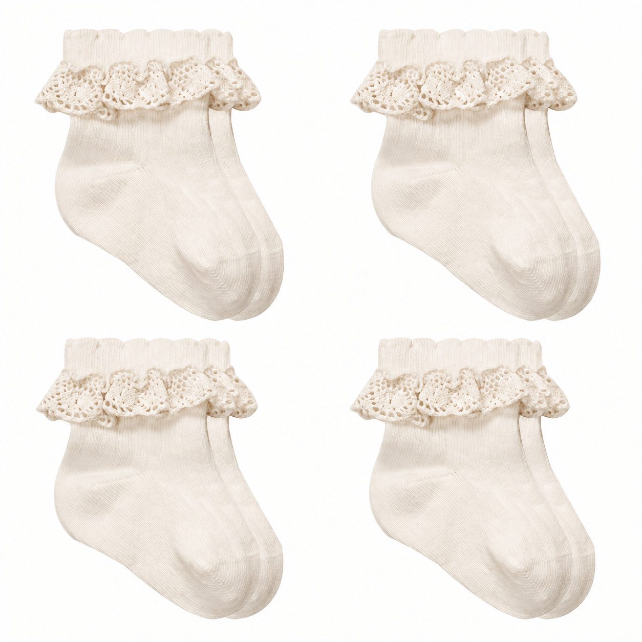 bistyle Kurzsocken Baby Socken mit Spitze, Bio-Baumwolle, Nahtlose Zehen, 4er Pack (4er Pack)