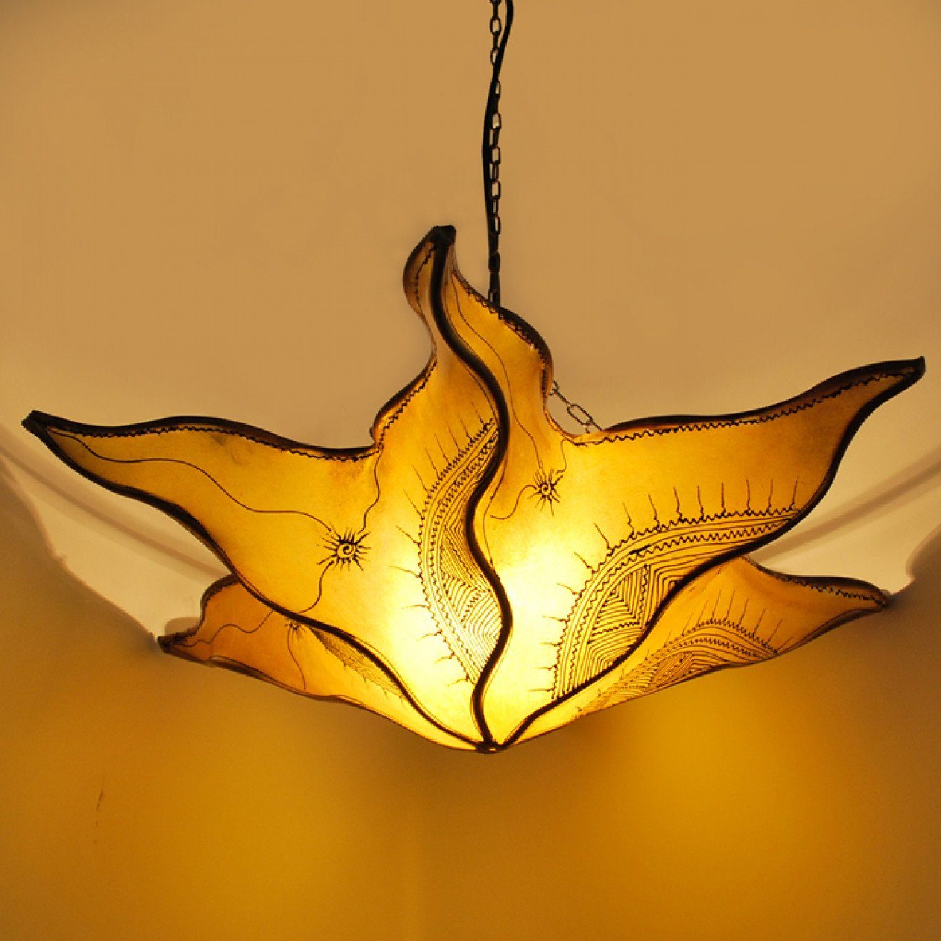 l-artisan Hängeleuchte, Deckenleuchte Gelb aus Orientalische Lampenschirm, Leuchtmittel, ohne Hängelampe Leder, echtleder Hennalampe, aus SEESTERN Deckenlampe