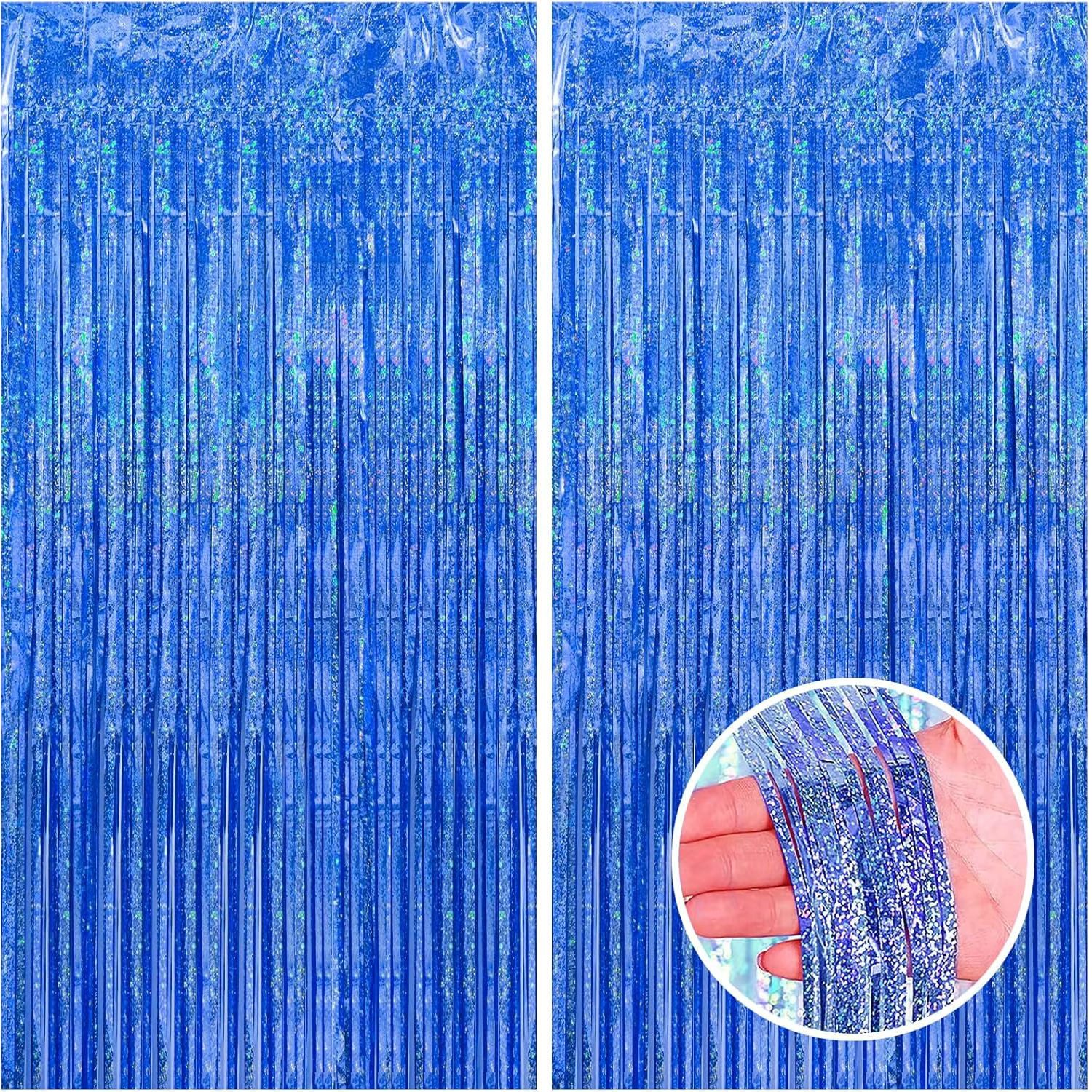 Kopper-24 Türvorhang Lametta Vorhang 2 x 1 m, Dunkelblau glitzernd, holographisch Party Dek, Schlaufen, Folie
