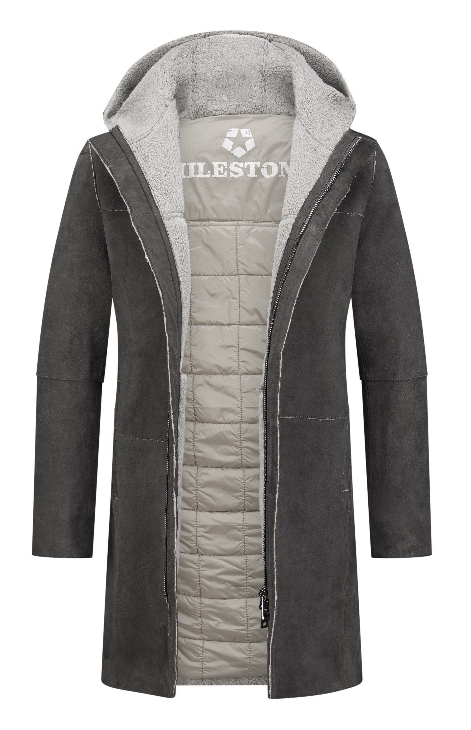 Milestone Ledermantel MSAlerio aus softem Veloursleder und weichem Fell auf der Innenseite