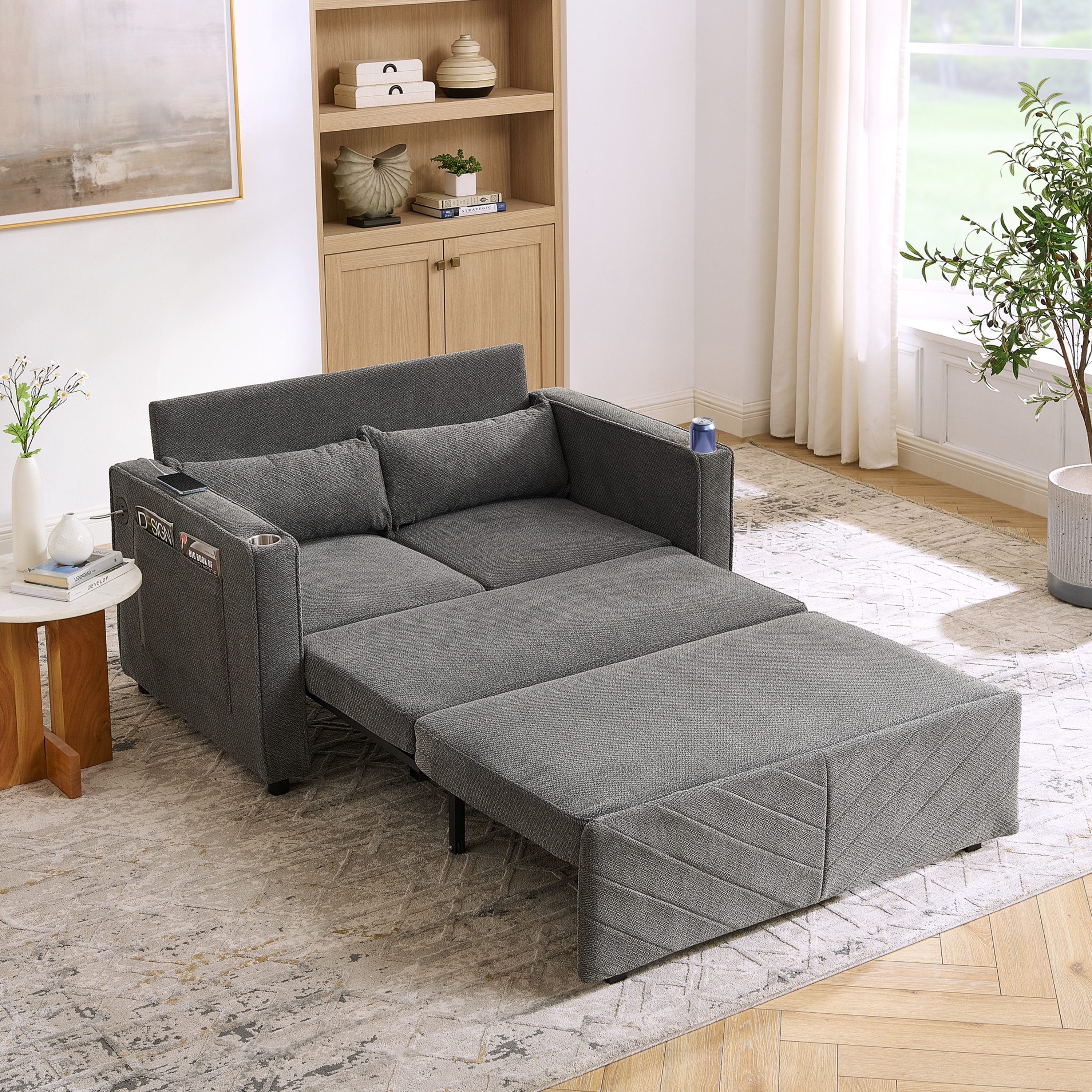 Odikalo 2-Sitzer Schlafsofa Schlafcouch mit USB & Schlaffunktion, 3-in-1-Schlafsofa für 2 Personen, minimalistisch, prachtvoll und elegant, leicht, luxuriös, verschiebbares Design, perfekt für ein Nickerchen