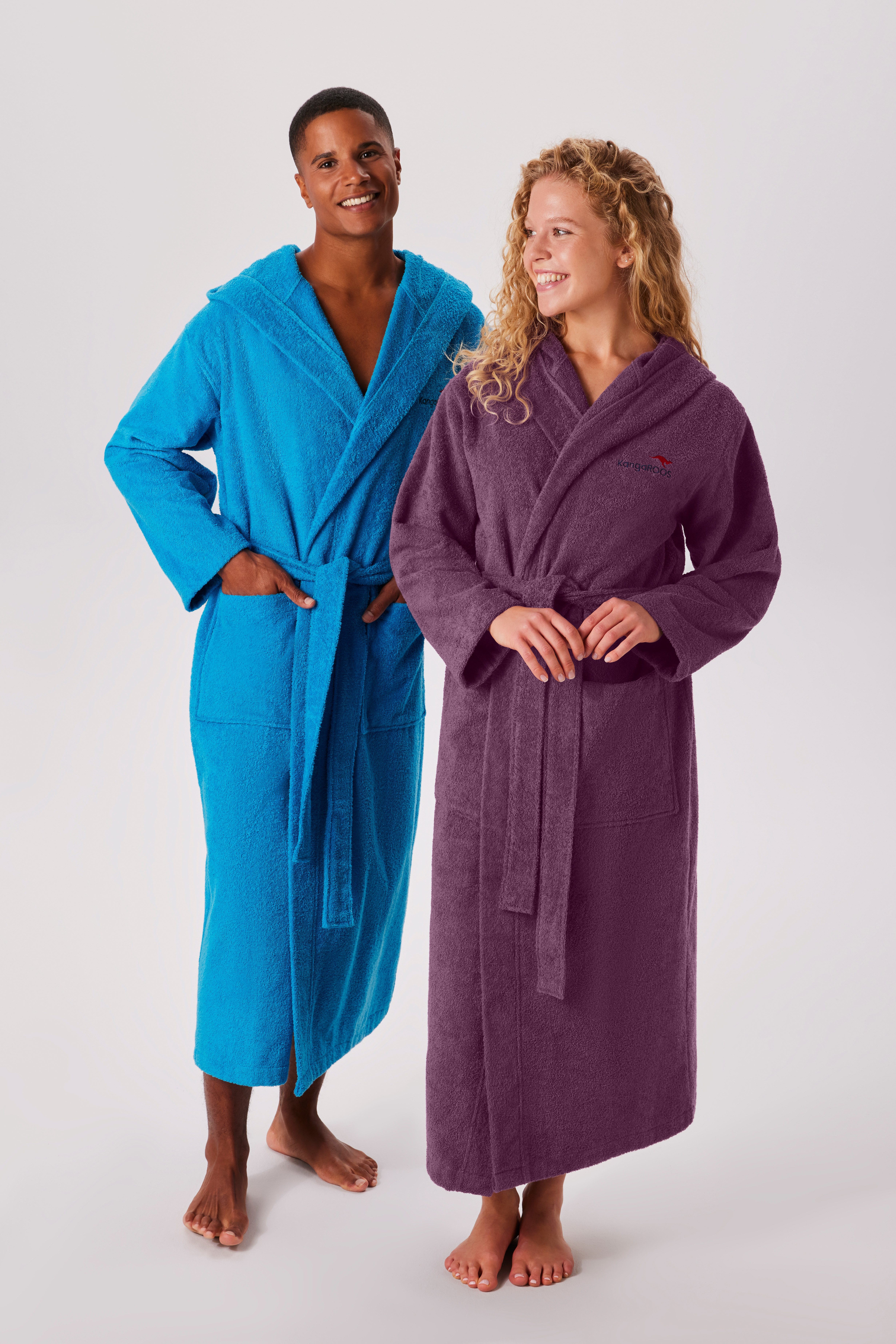 KangaROOS Unisex-Bademantel Cassidy, für Damen & Herren, Standardlänge & Überlänge, Langform, Walkfrottee, Kapuze, Gürtel, mit Taschen, Männer und Frauen, Baumw – Bild 3 von 5