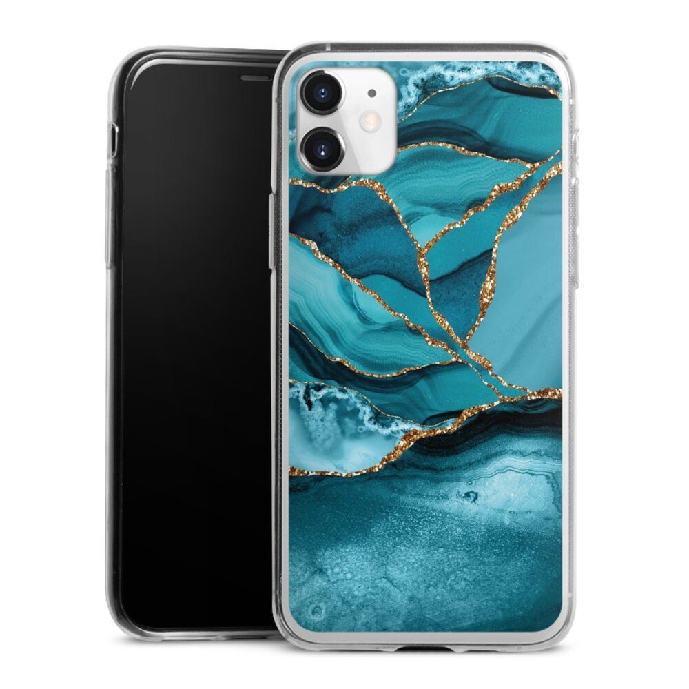 DeinDesign Handyhülle Edelstein Glitzer Look Marmor Eisblaue Marmor Landschaft, Apple iPhone 11 Slim Case Silikon Hülle Ultra Dünn Schutzhülle