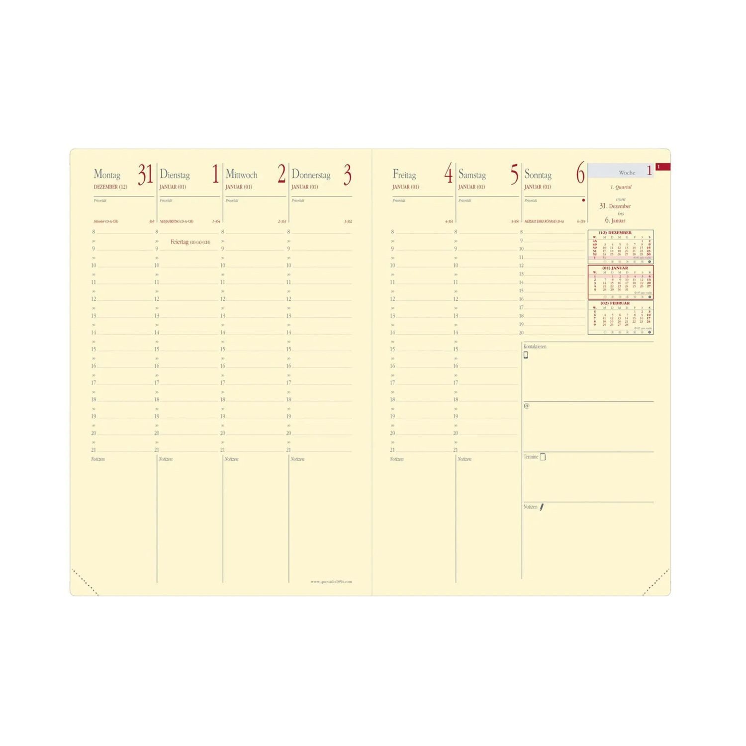 Quo Vadis Taschenkalender MINISTER PREST Silk bordeaux 2027