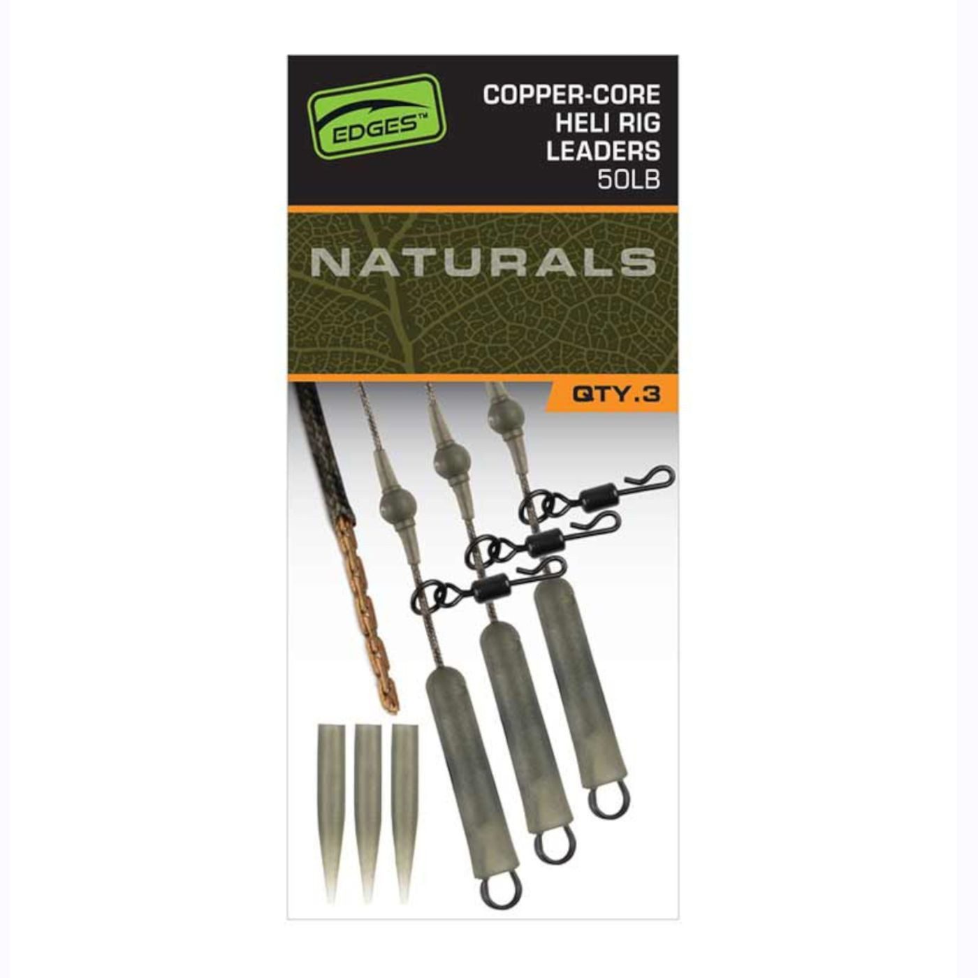 Karpfenhaken Fox Edges Naturals Copper-Core Heli Rig Leaders x3