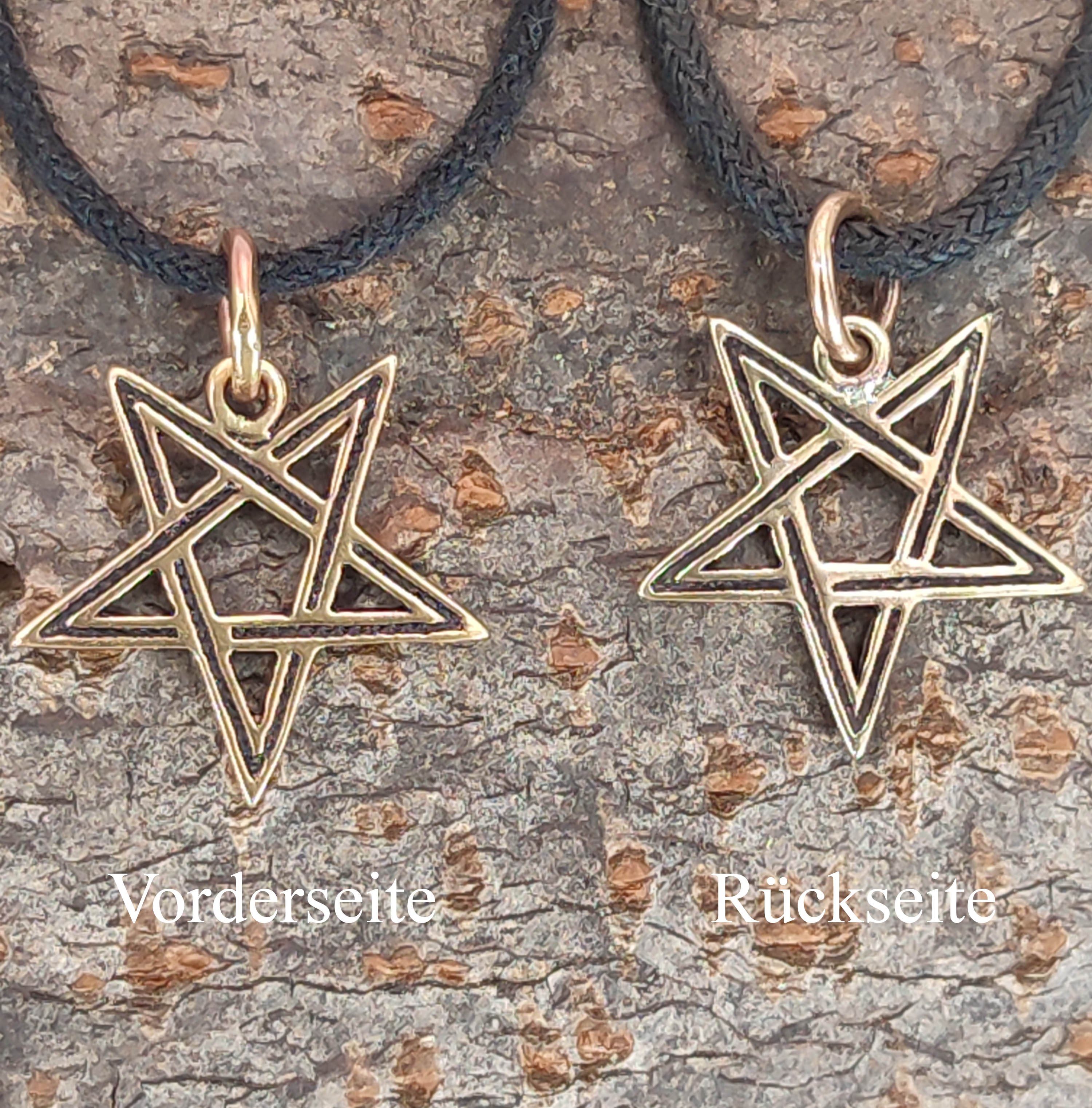 Satan Kiss Hexe Kettenanhänger Luzifer Magie of Leather Bronze Pentagramm Drudenfuß