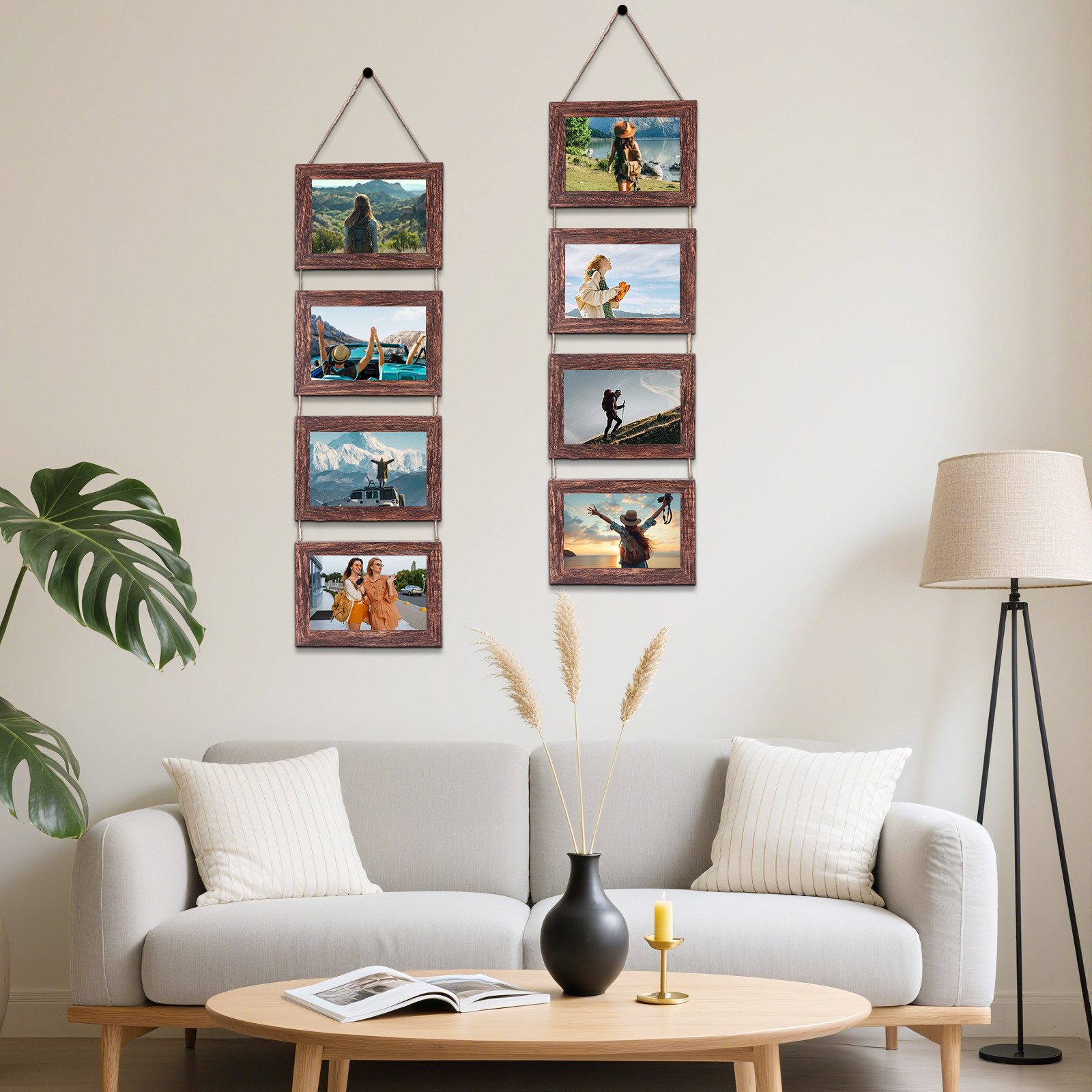 BlingBin Bilderrahmen Collage 10x15 Vier aufgehängte Bilderrahmen Set, 8 Öffnung horizontale Rahmen, für 4 Bilder (2er Set, 2 St), 17,8 x 59 cm, gemacht um 10x15 cm Foto-Postkarten für Wanddekoration anzuzeigen