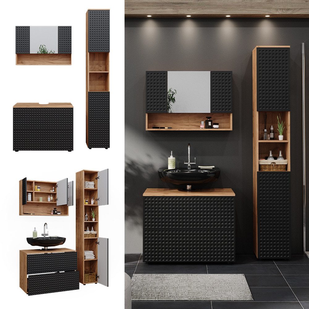 Vicco Badmöbel-Set Irma, Goldkraft Eiche/Anthrazit, 3 günstig online kaufen