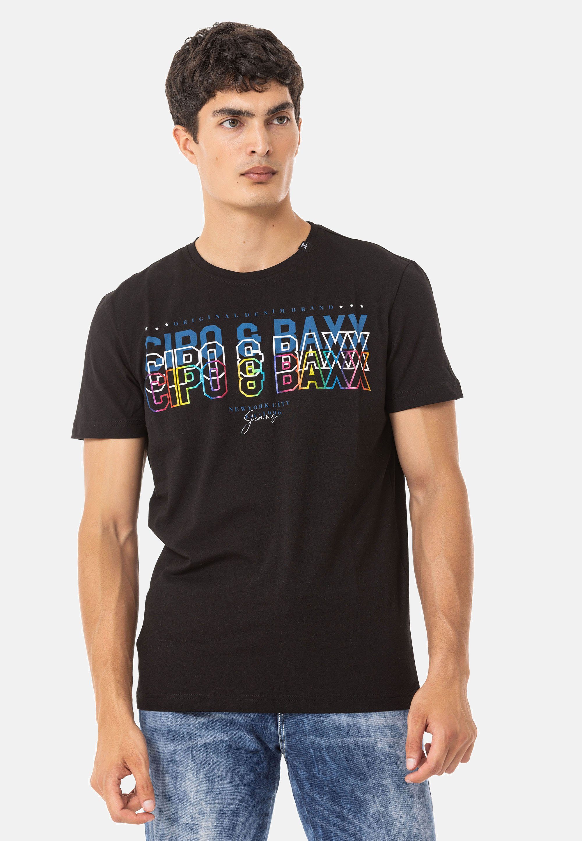 mit Baxx Cipo Markenprint schwarz T-Shirt & trendigem CT717