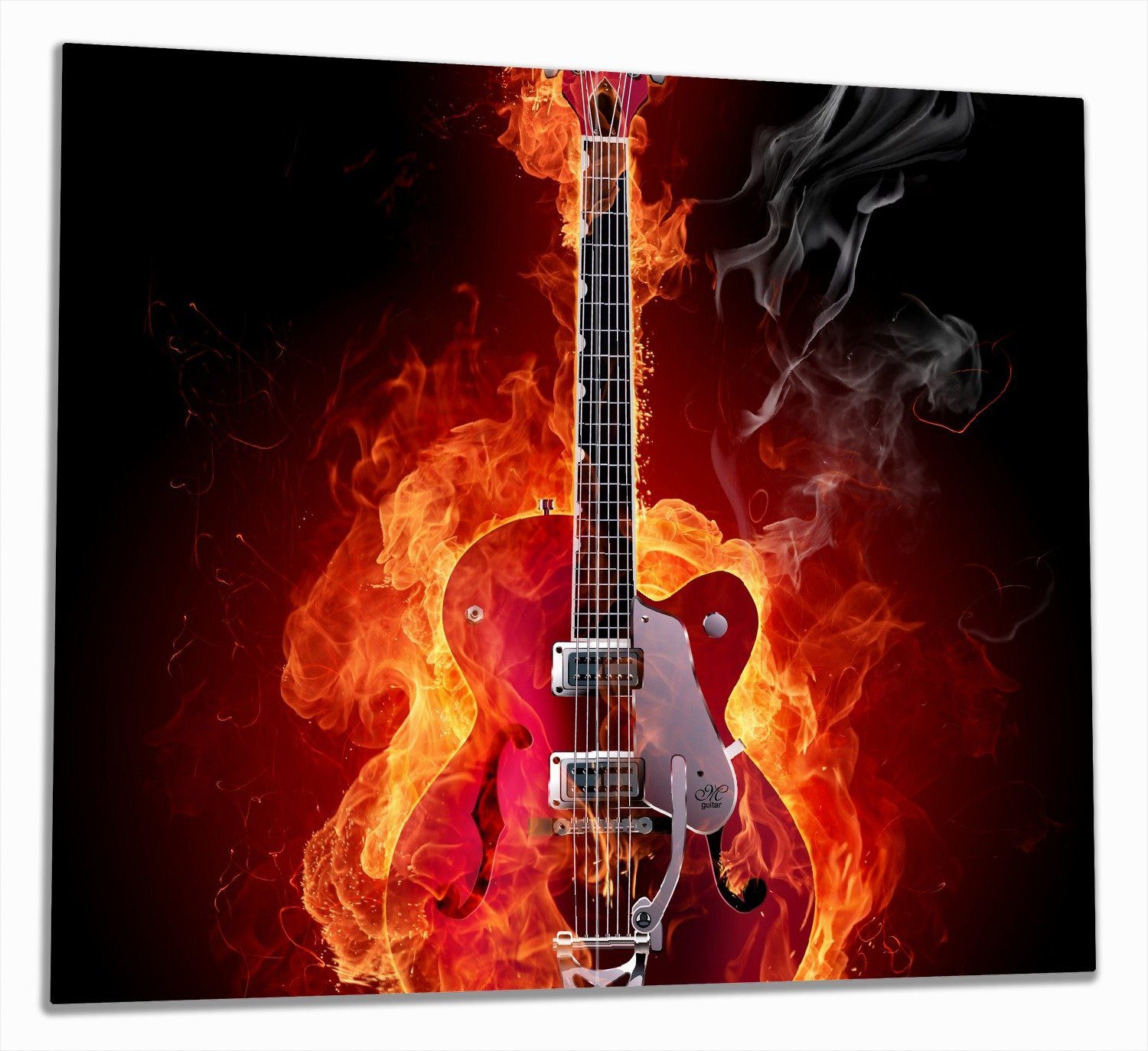Wallario Herd-Abdeckplatte Brennende Gitarre, ESG-Sicherheitsglas, (Glasplatte, 2 tlg., inkl. 5mm Noppen), verschiedene Größen